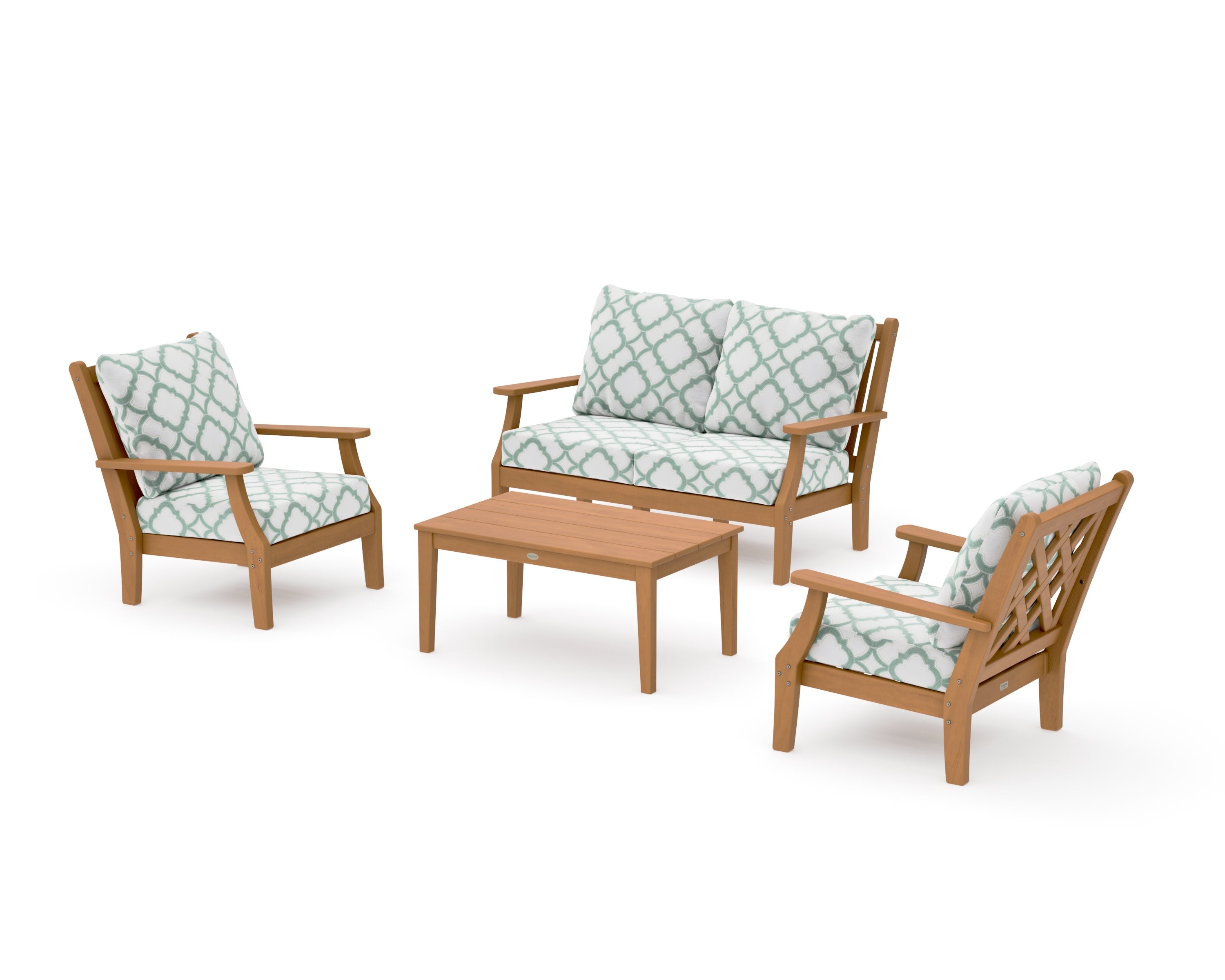 Wovendale 4-Piece Deep Seating Set with Loveseat in Natural / Trellis Glacier Spa