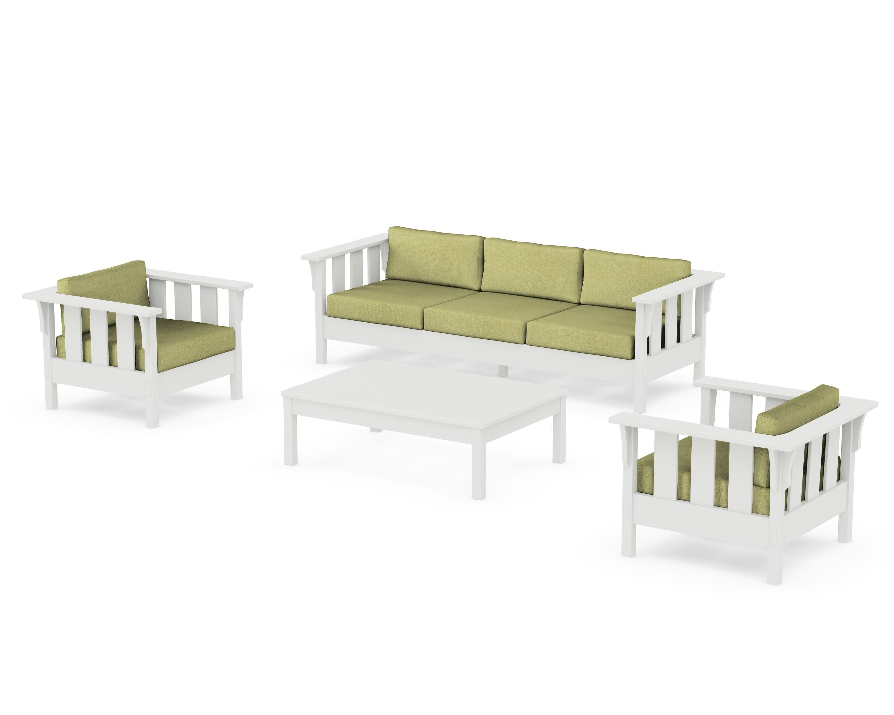 Acadia 4-Piece Deep Seating Set with Sofa in Vintage White / Chartreuse Boucle