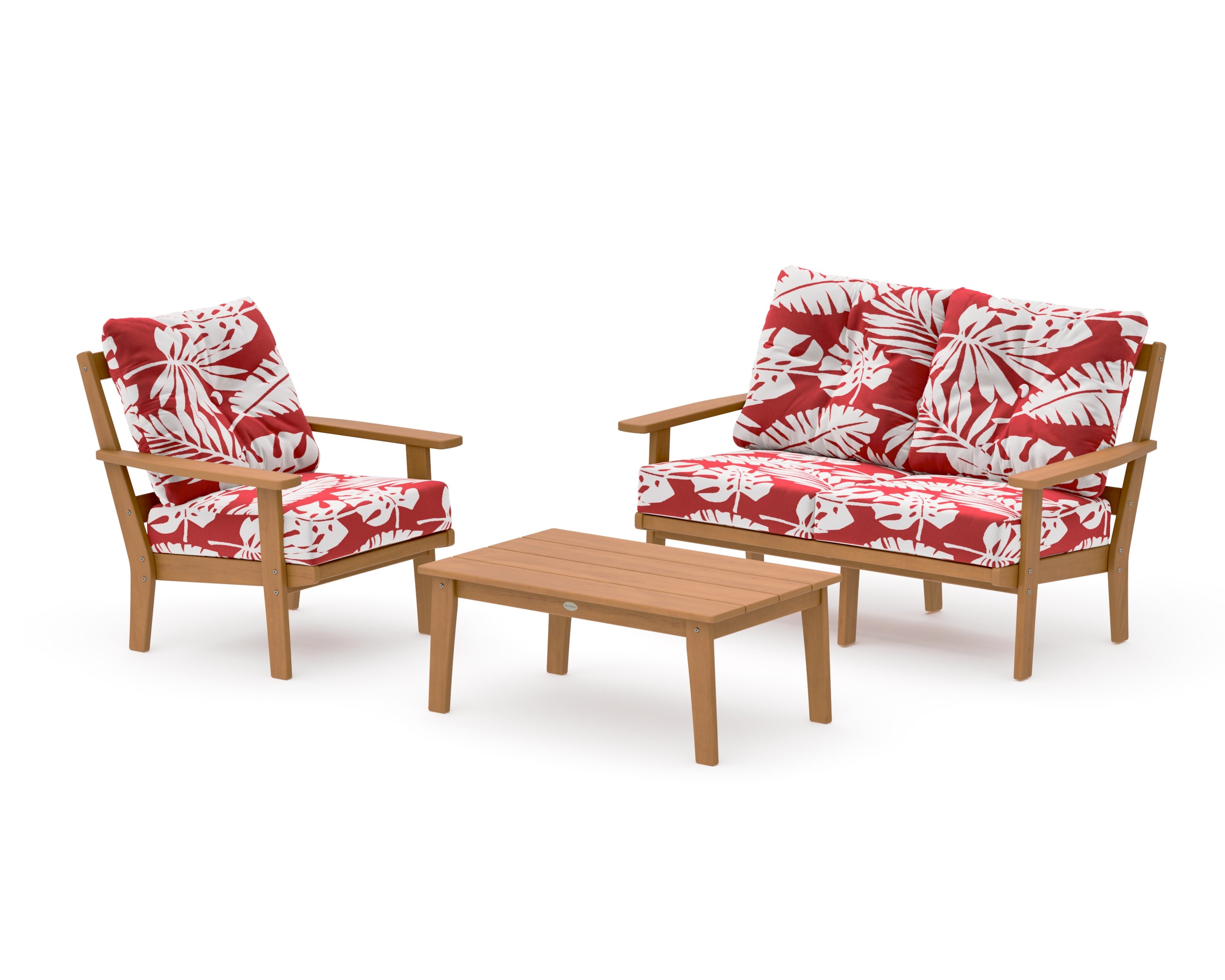 Prairie 3-Piece Deep Seating Set with Loveseat in Natural / Leaf Crimson