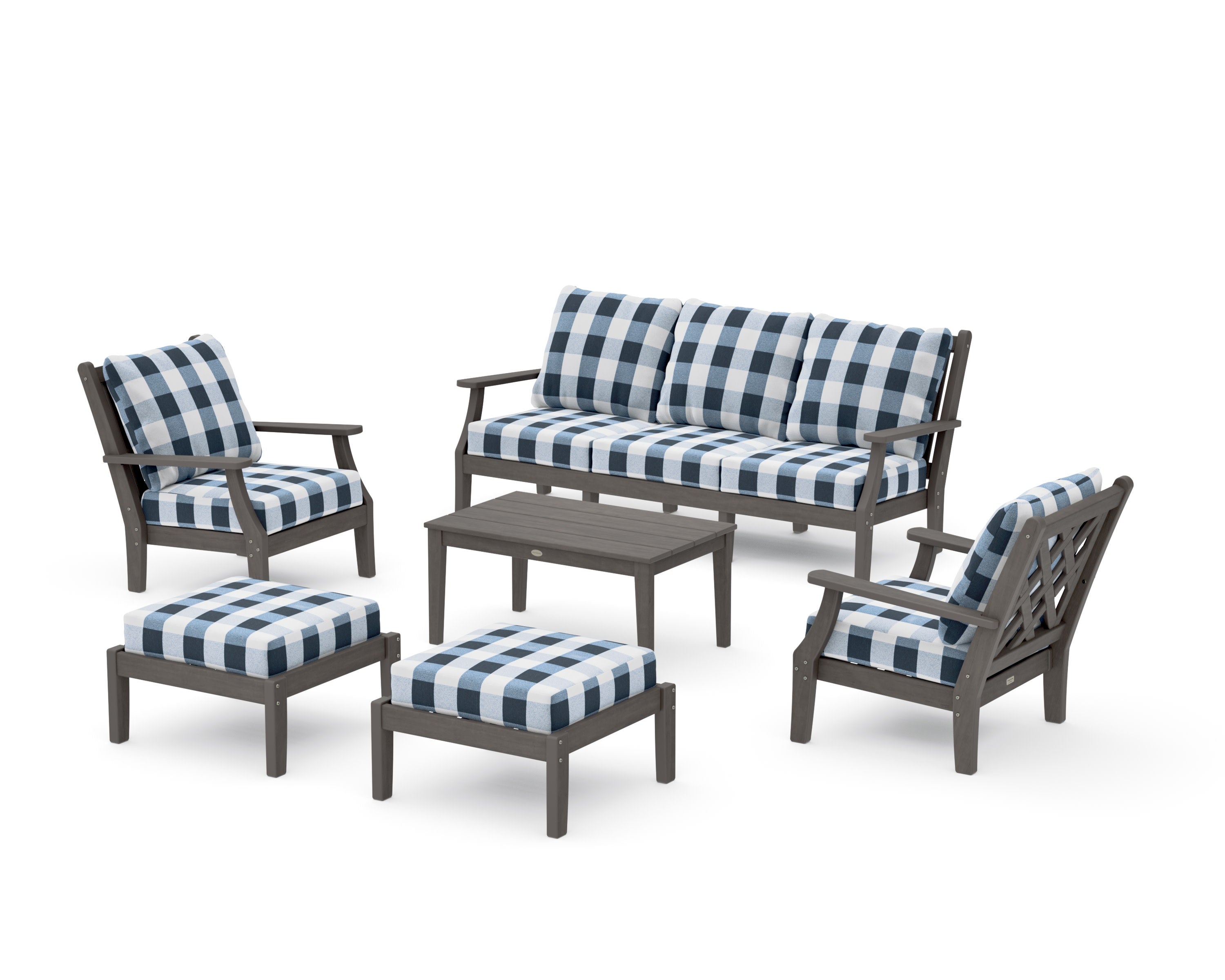 Wovendale 6-Piece Lounge Sofa Set in Driftwood / Buffalo Plaid Marine Indigo