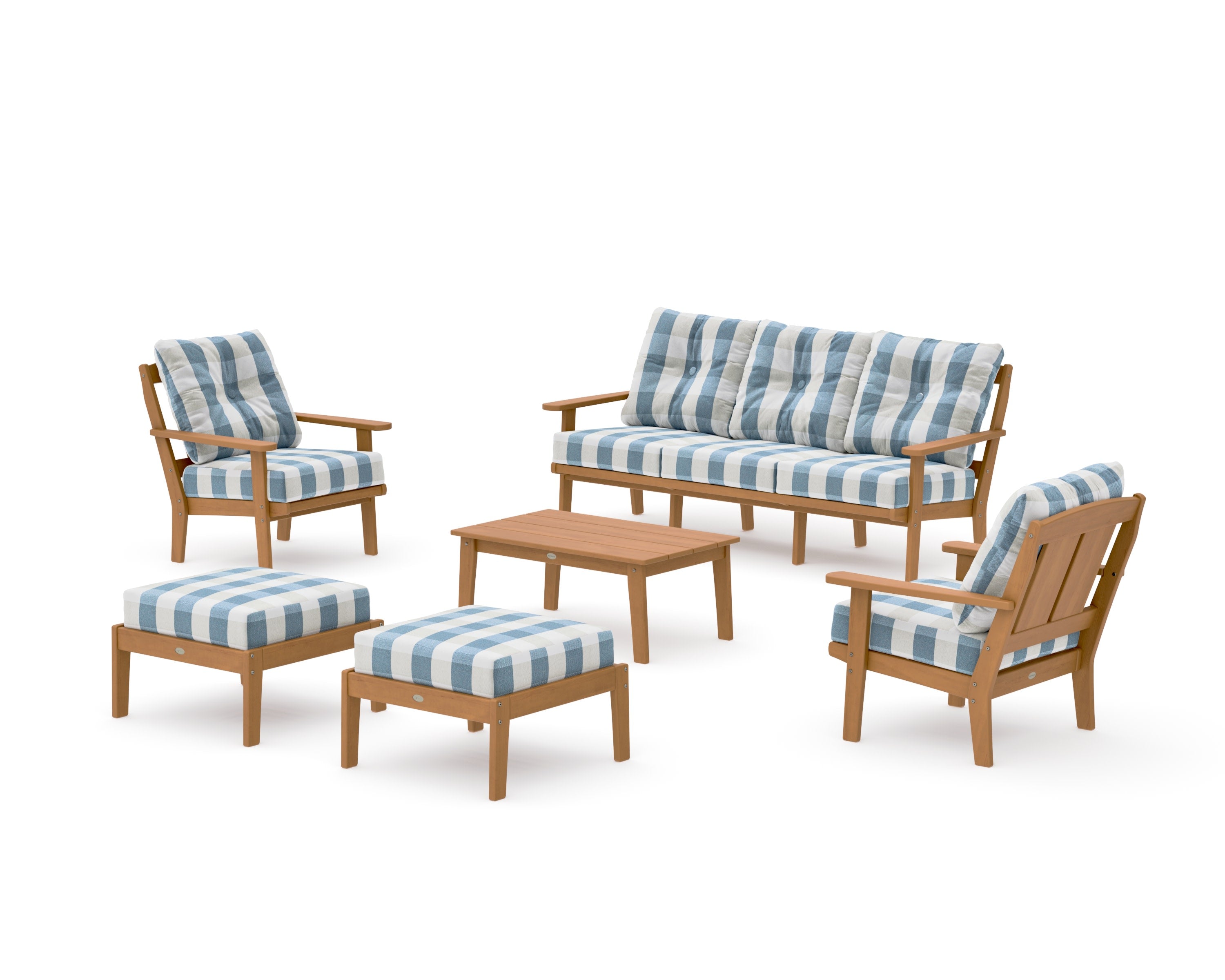 Mission 6-Piece Lounge Sofa Set in Natural / Buffalo Plaid Sky Blue