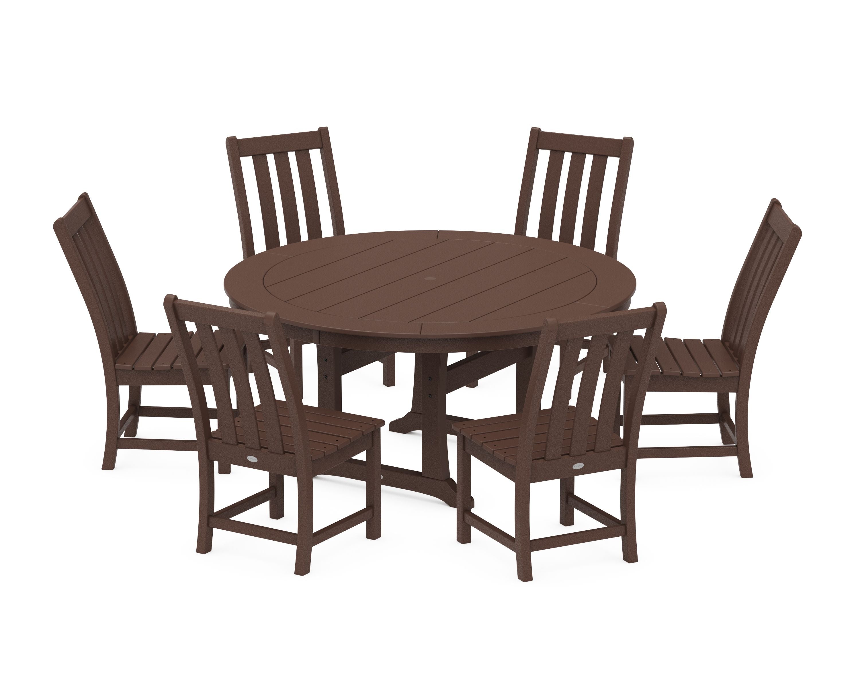 Vineyard 7-Piece Side Chair Round Dining Set in Mahogany