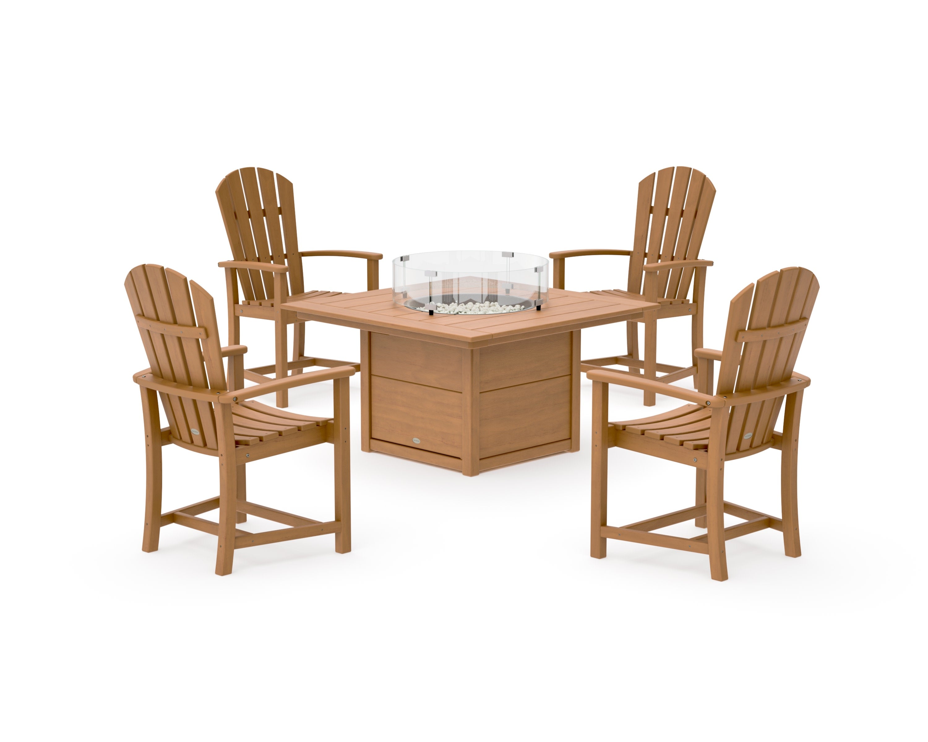 Palm Coast 4-Piece Upright Adirondack Conversation Set with Fire Pit Table in Natural