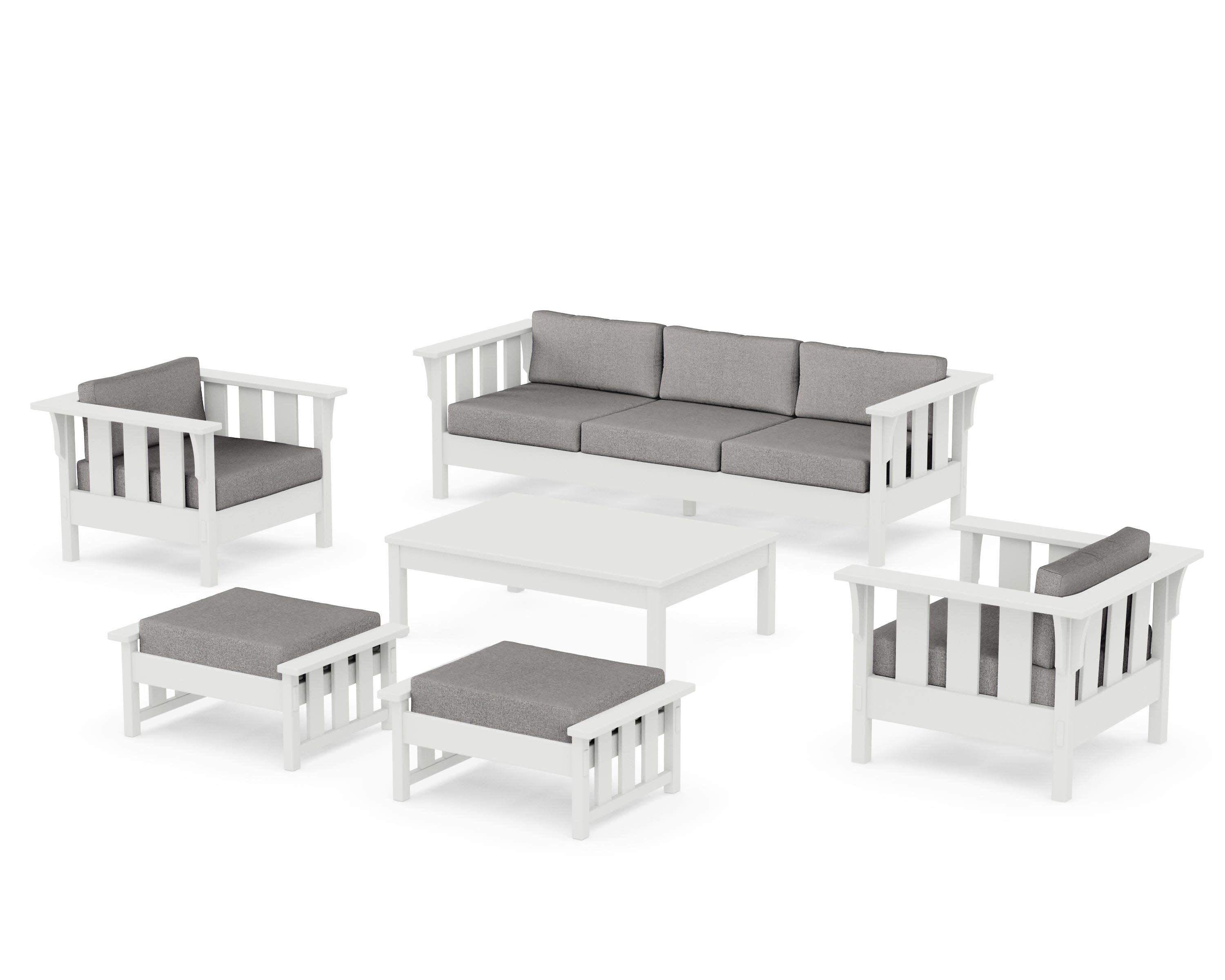 Acadia 6-Piece Lounge Sofa Set in Vintage White / Grey Mist