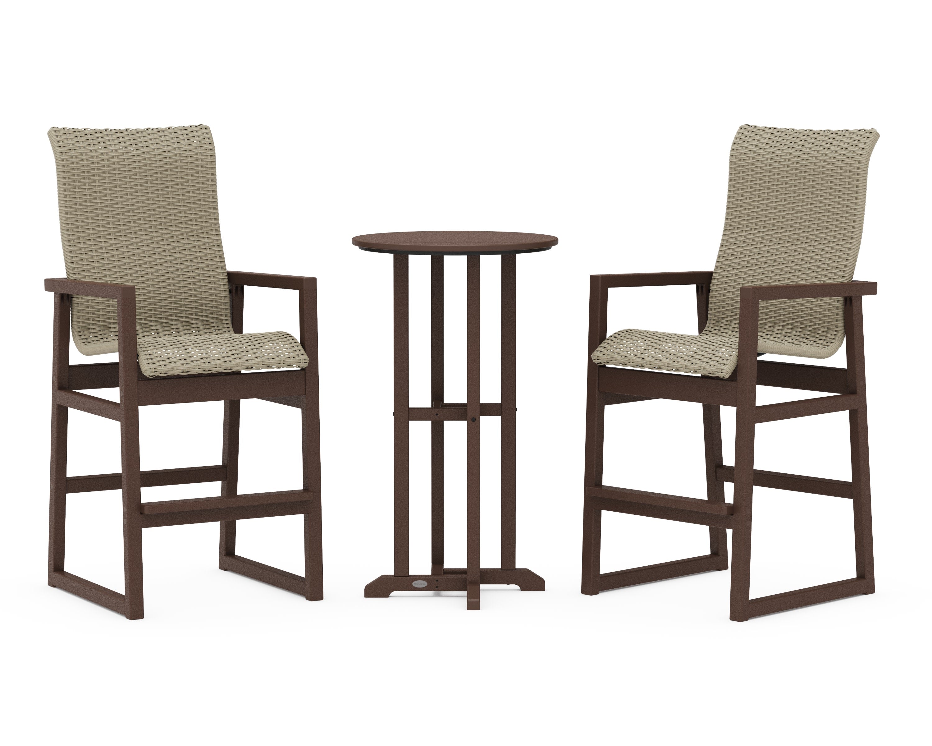 EDGE Woven Highback 3-Piece Farmhouse Bar Set in Mahogany / Dune Grass