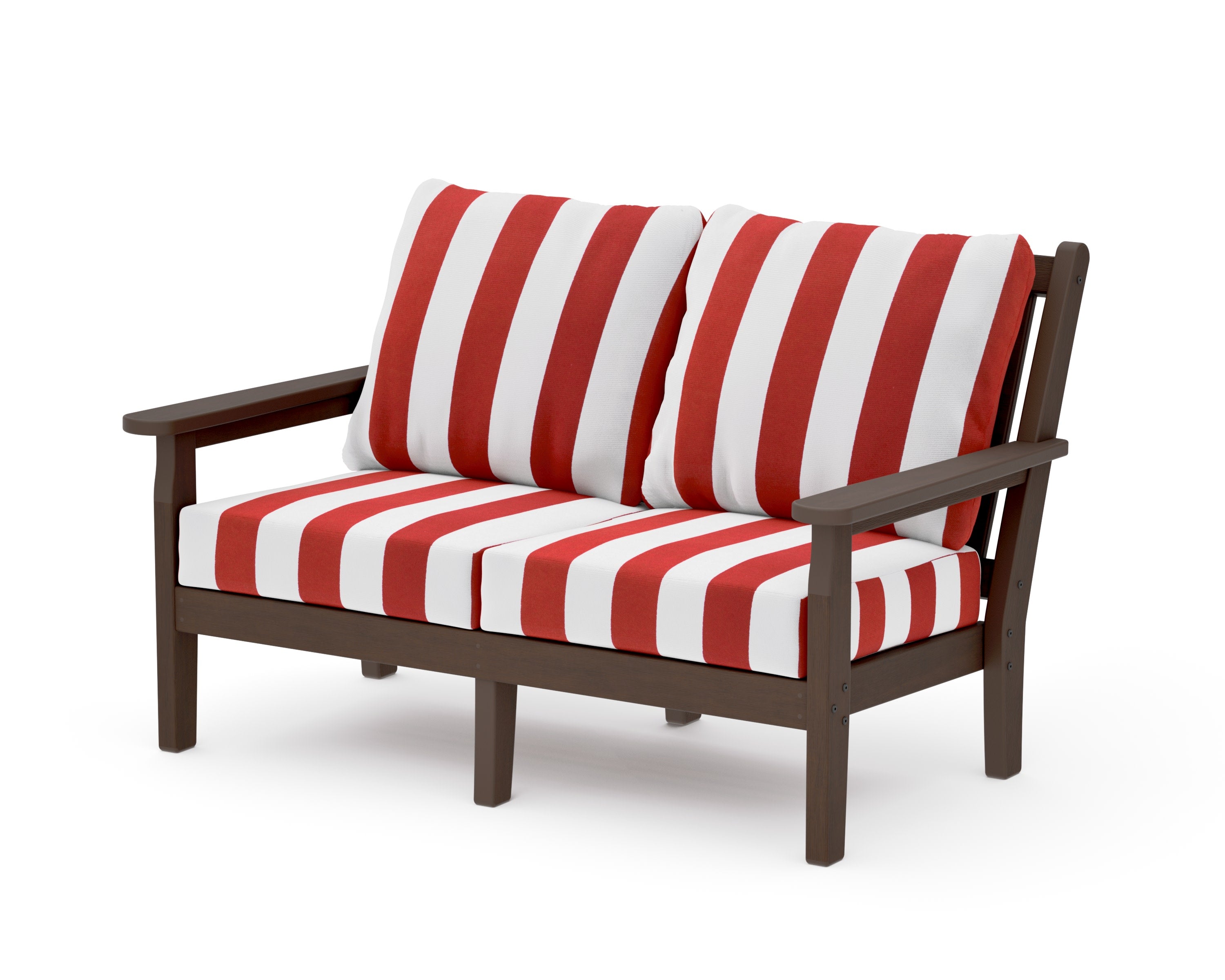 Chippendale Deep Seating Loveseat in Kona / Cabana Stripe Crimson