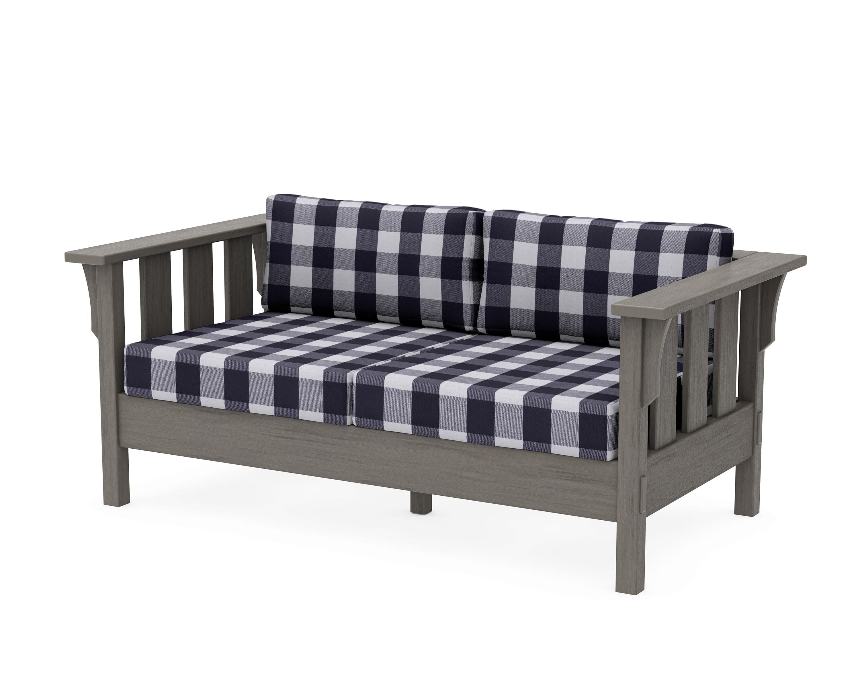 Acadia Deep Seating Loveseat in Driftwood / Buffalo Plaid Navy