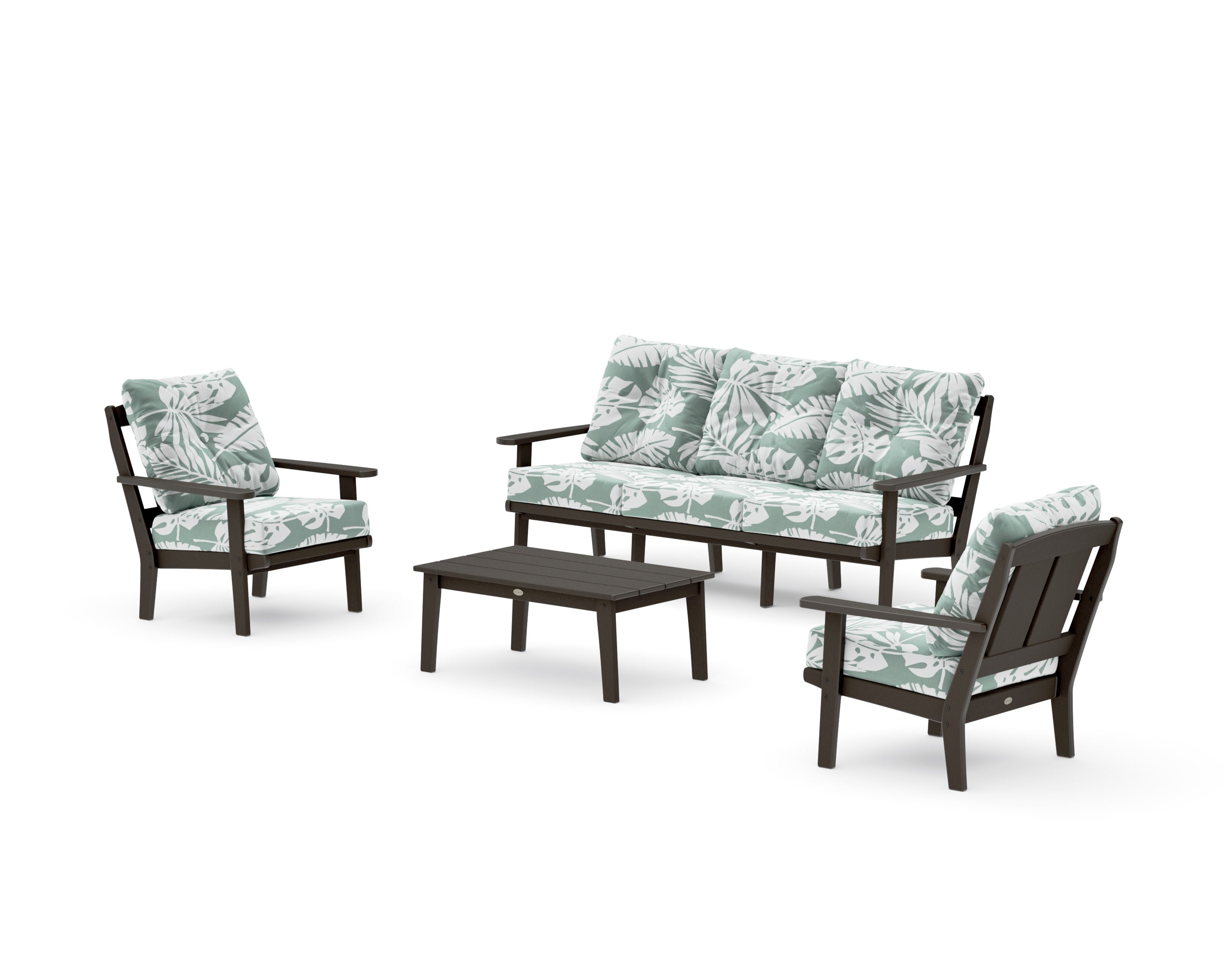 Mission 4-Piece Deep Seating Set with Sofa in Vintage Coffee / Leaf Glacier Spa