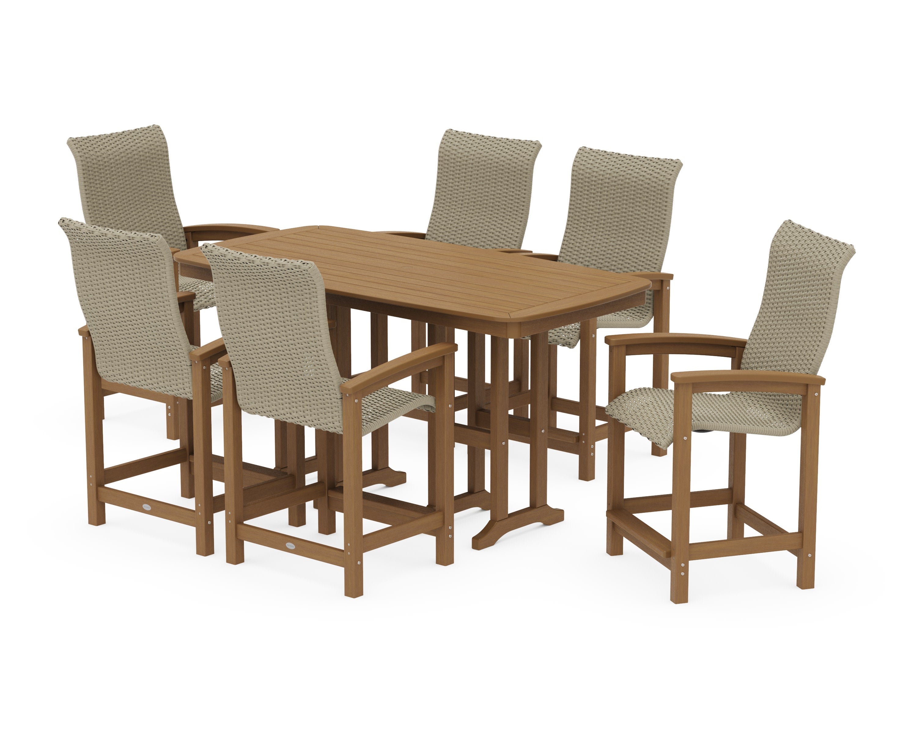 Coastal Woven High-Back Arm Chair 7-Piece Counter Set in Natural / Dune Grass