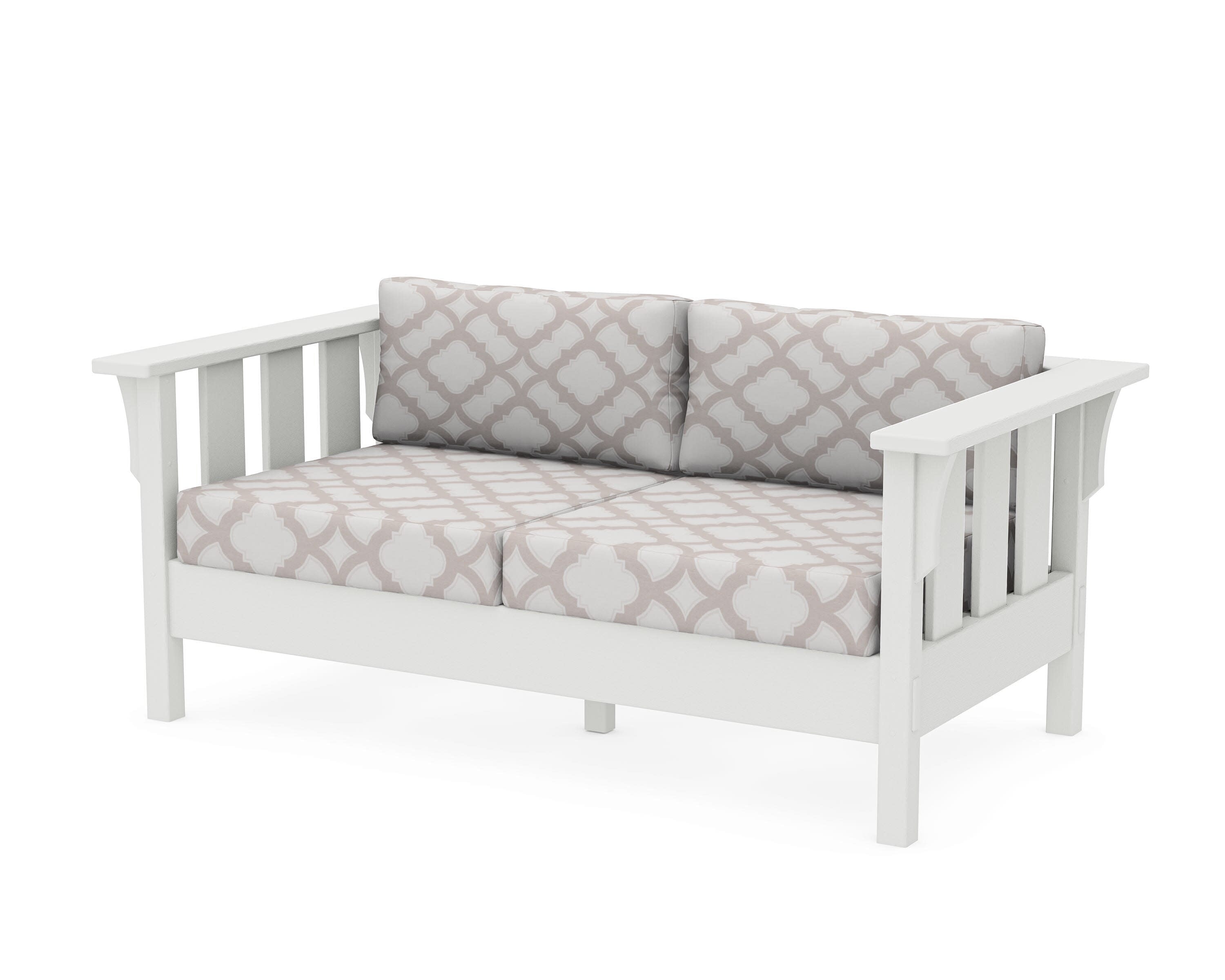Acadia Deep Seating Loveseat in Vintage White / Trellis Dune Burlap