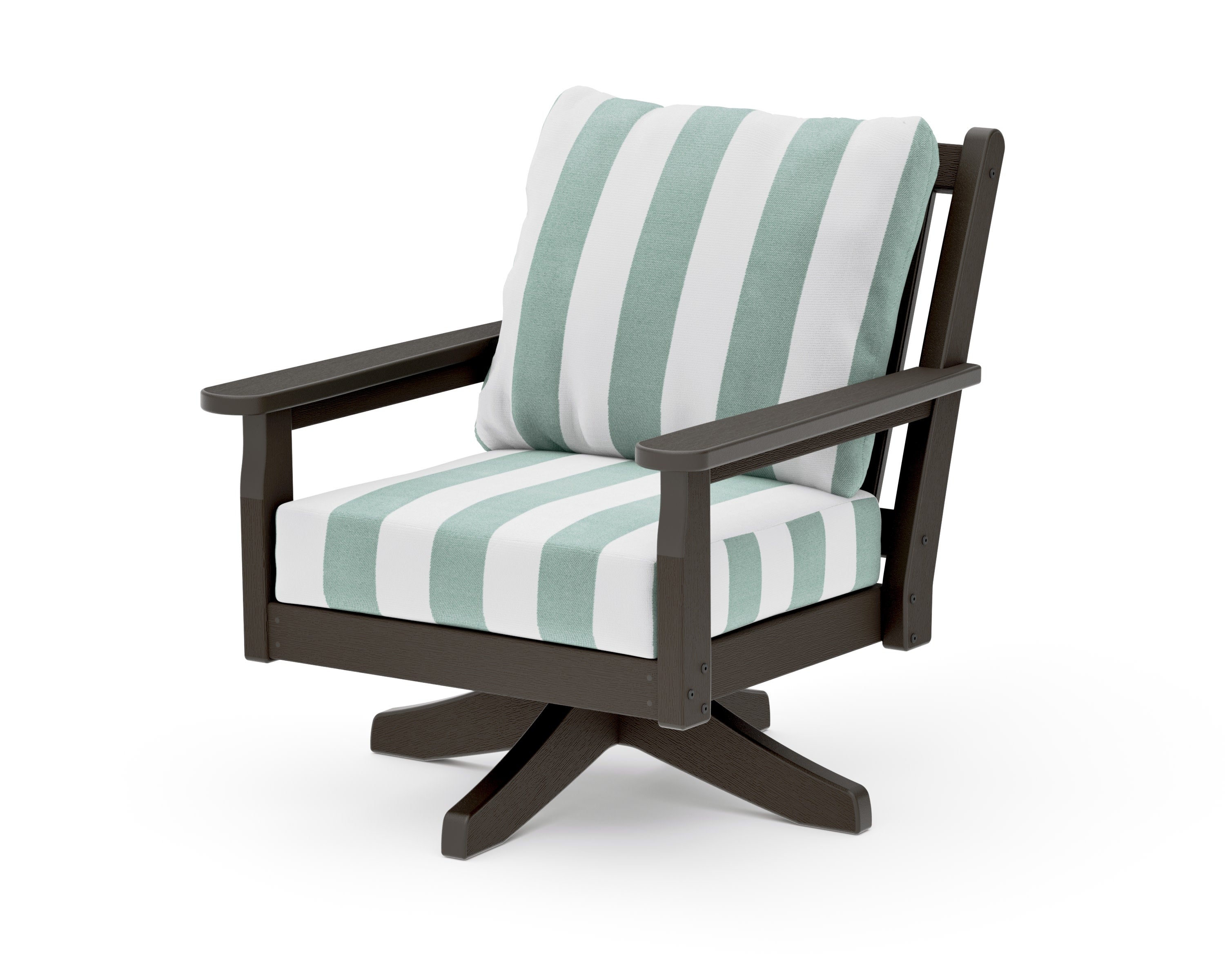 Chippendale Deep Seating Swivel Chair in Vintage Coffee / Cabana Stripe Glacier Spa