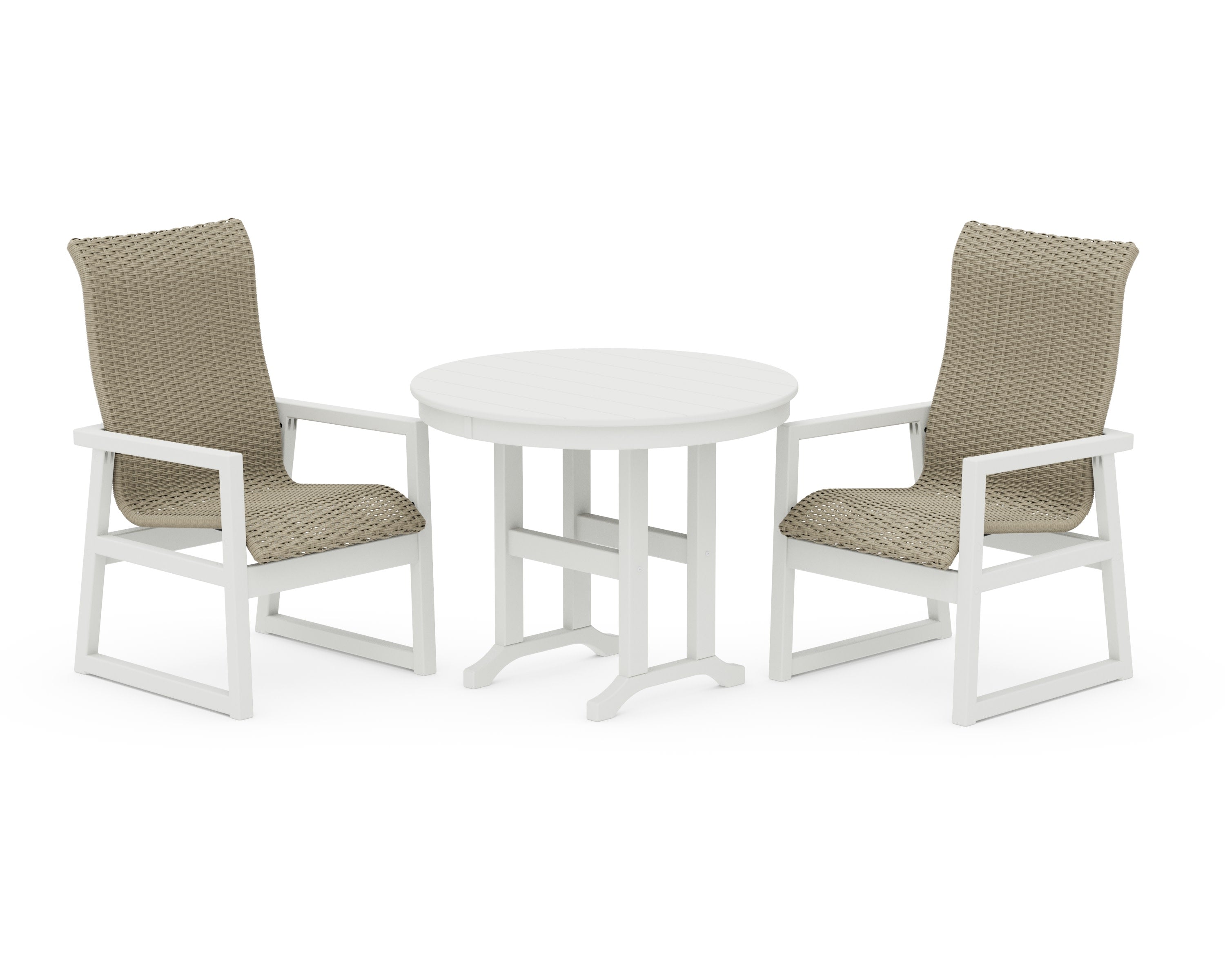 EDGE Woven Highback 3-Piece Farmhouse Dining Set in White / Dune Grass