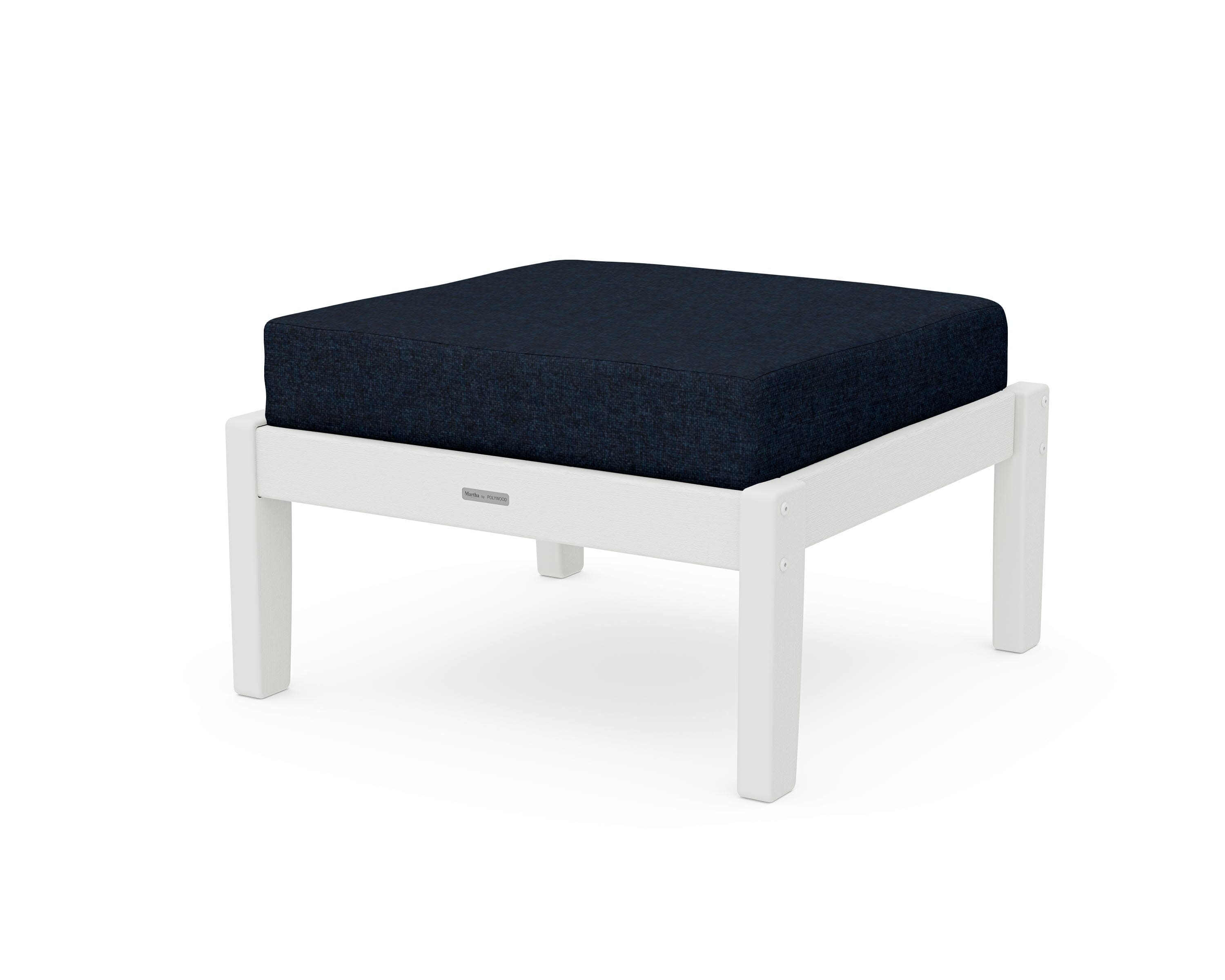 Chinoiserie Deep Seating Ottoman in Vintage White / Marine Indigo