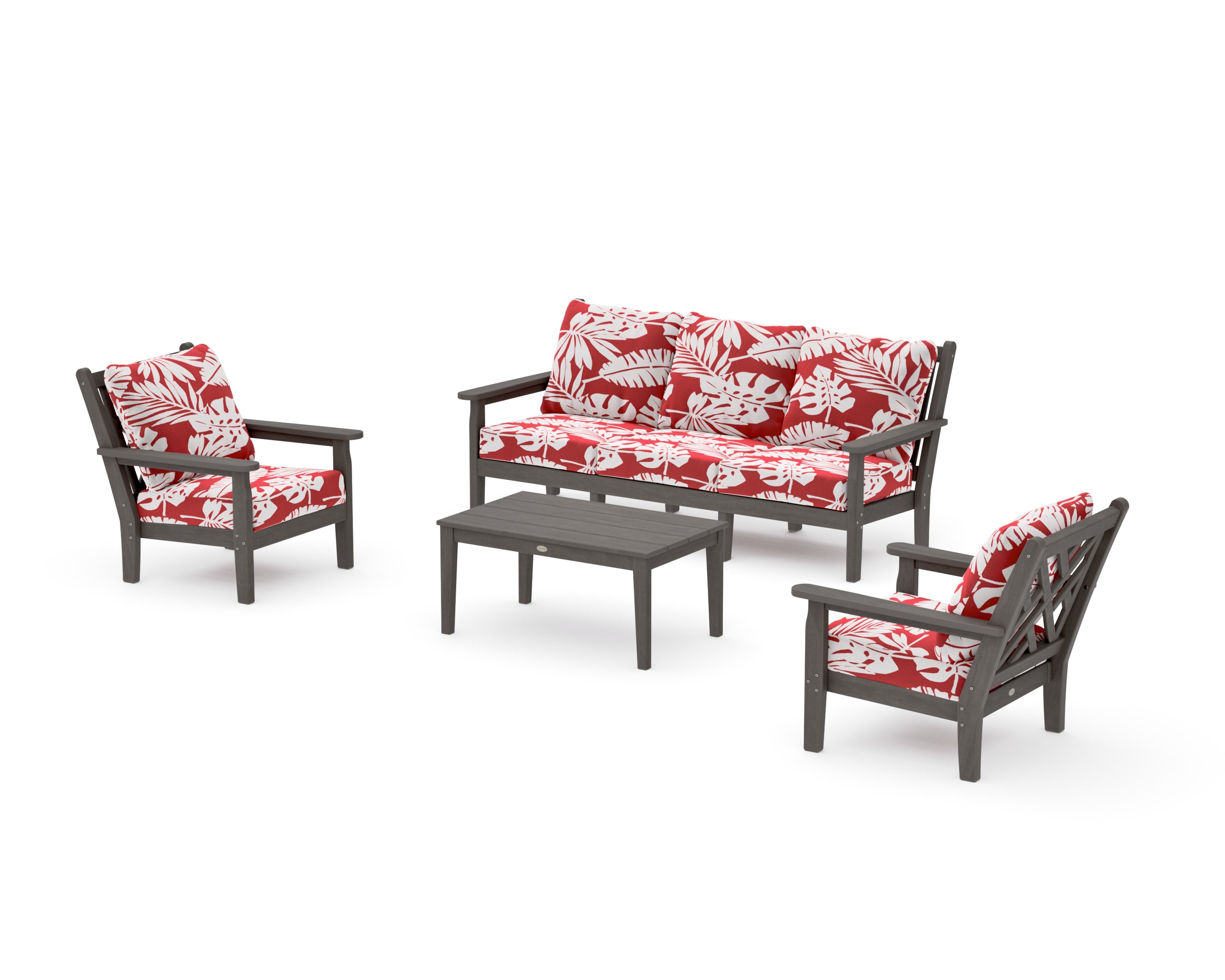 Chippendale 4-Piece Deep Seating Set with Sofa in Driftwood / Leaf Crimson