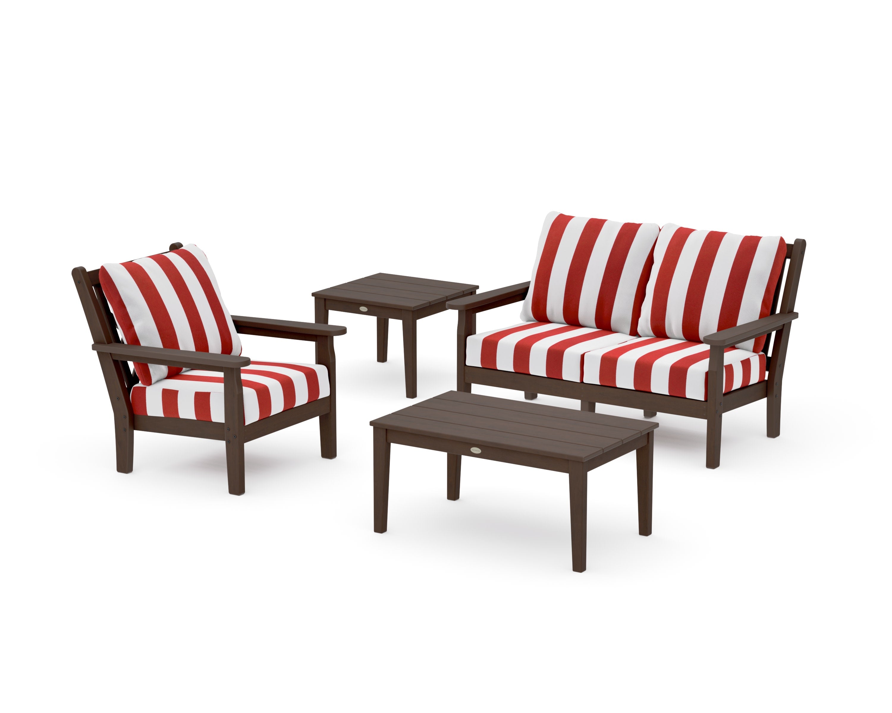 Chippendale 4-Piece Deep Seating Set in Kona / Cabana Stripe Crimson