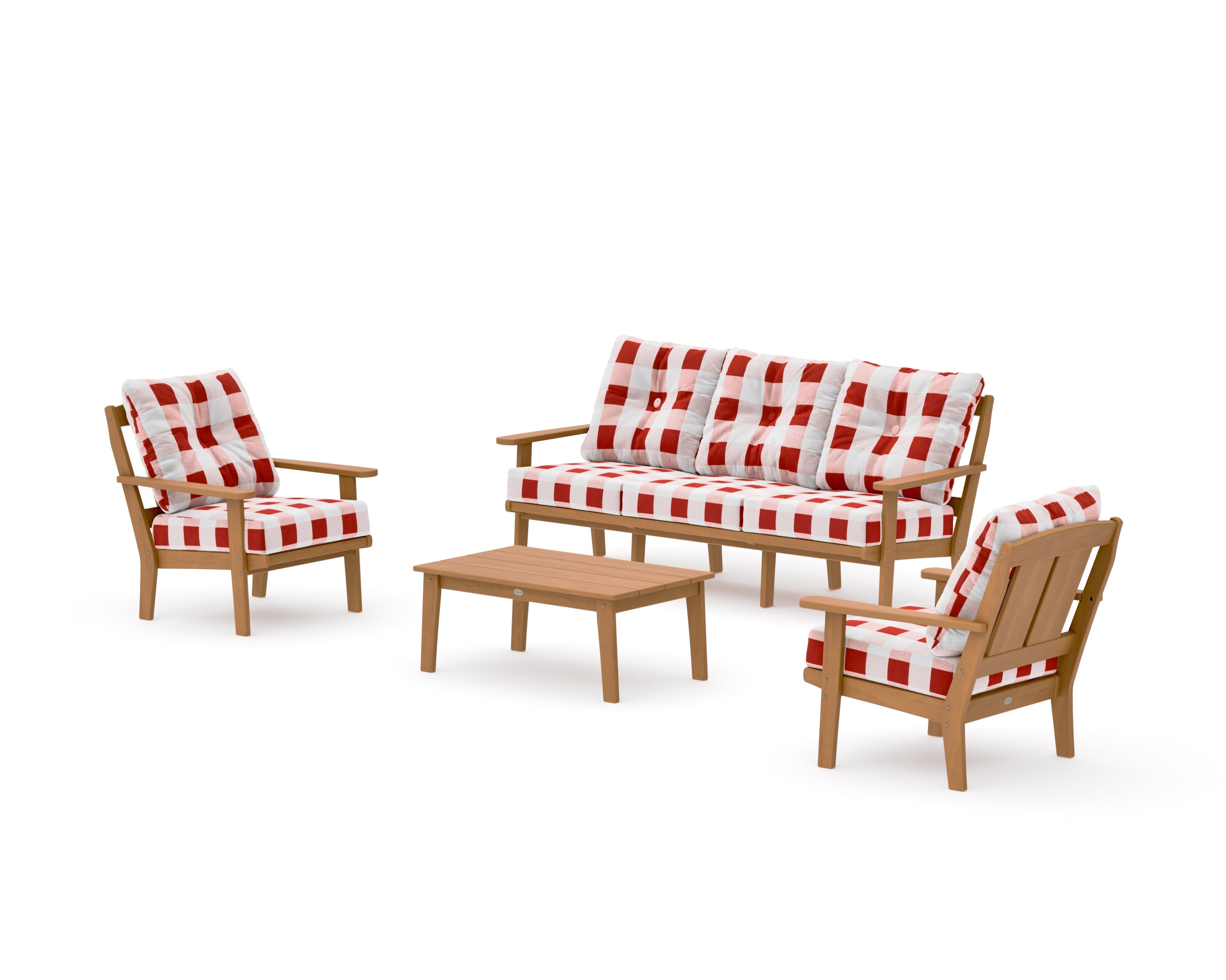 Mission 4-Piece Deep Seating Set with Sofa in Natural / Buffalo Plaid Crimson
