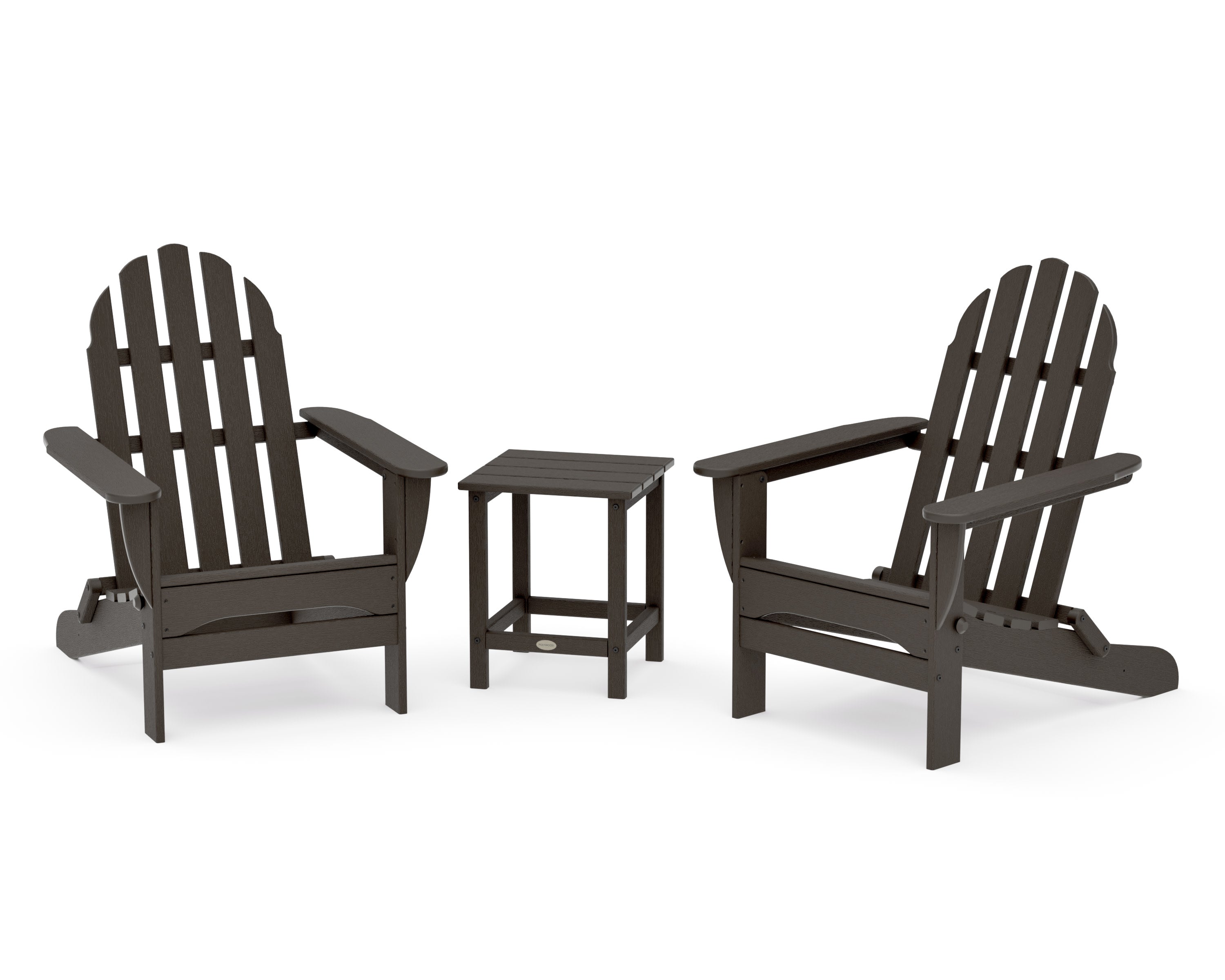 Classic Folding Adirondack 3-Piece Set with Long Island 18" Side Table in Vintage Coffee