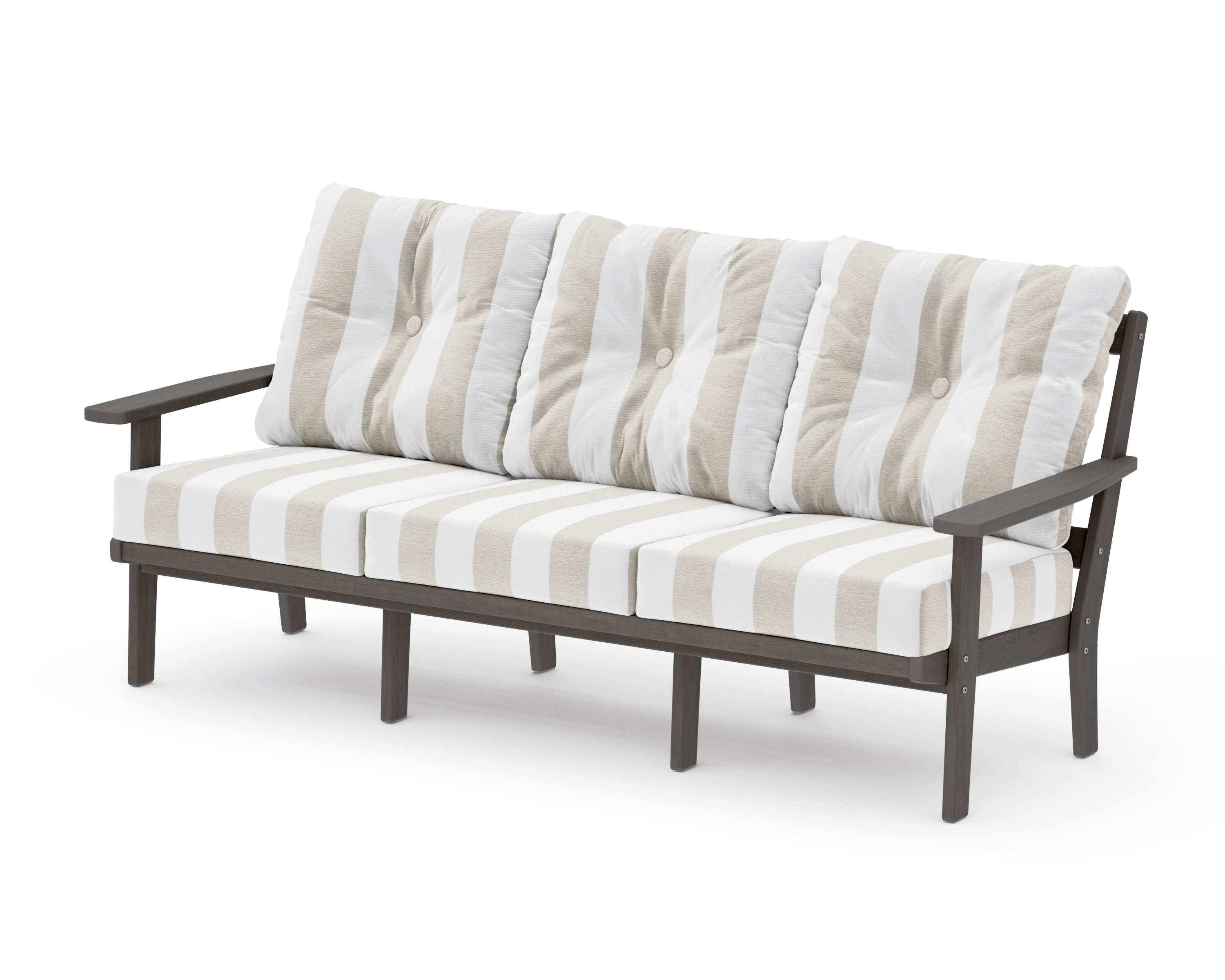 PrairieDeep Seating Sofa in Driftwood / Cabana Stripe Dune Burlap