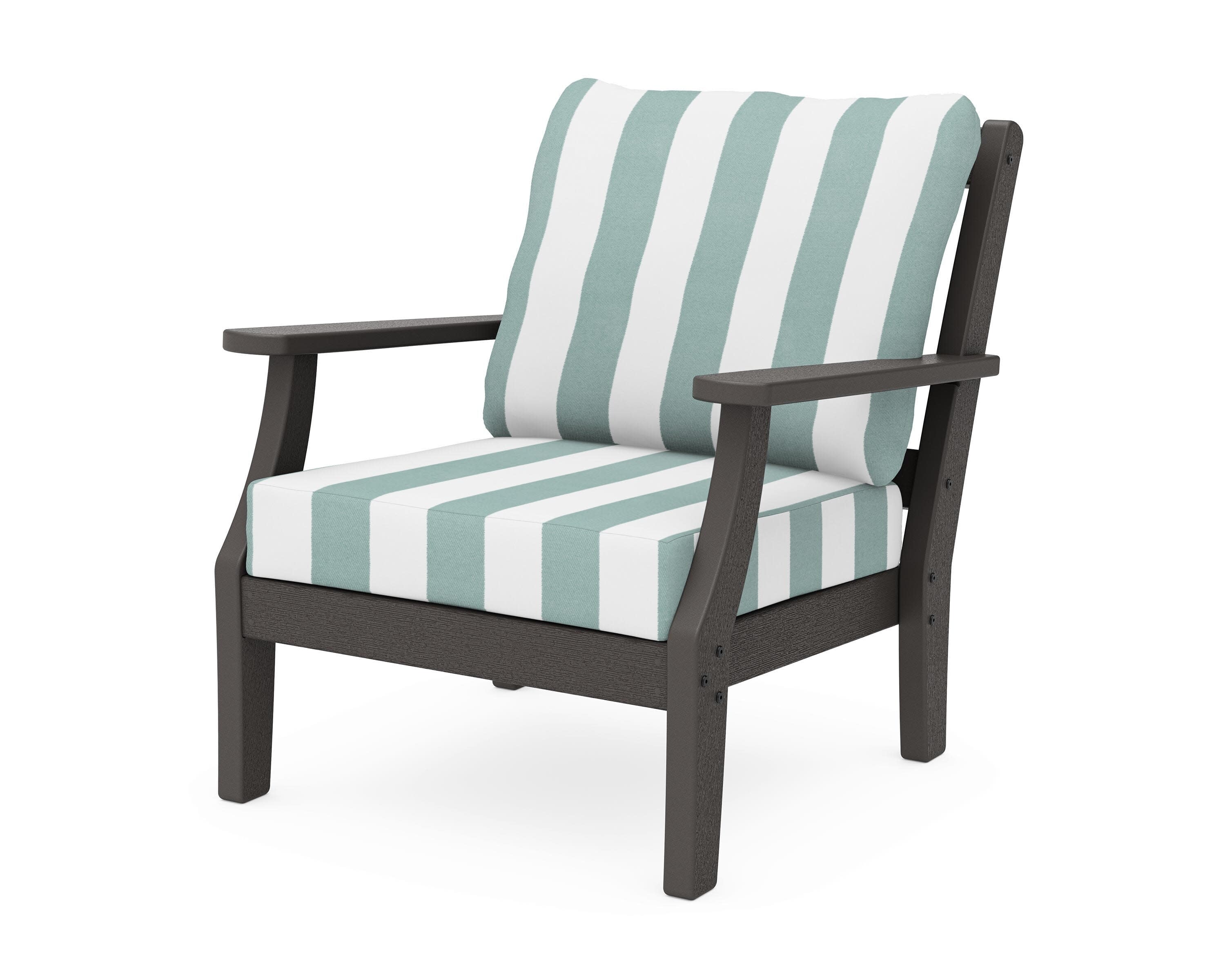 Chinoiserie Deep Seating Chair in Vintage Coffee / Cabana Stripe Glacier Spa