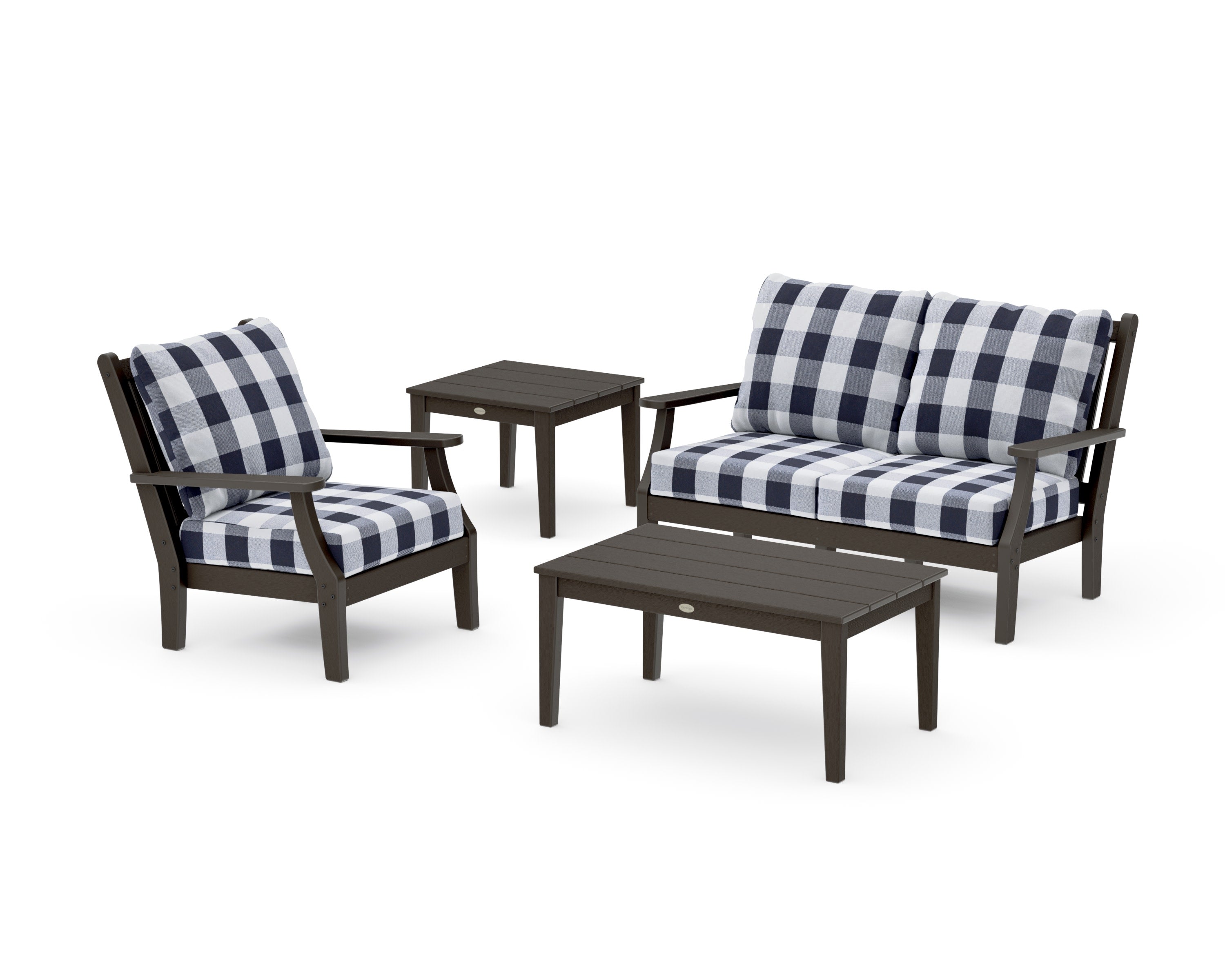 Wovendale 4-Piece Deep Seating Set in Vintage Coffee / Buffalo Plaid Navy