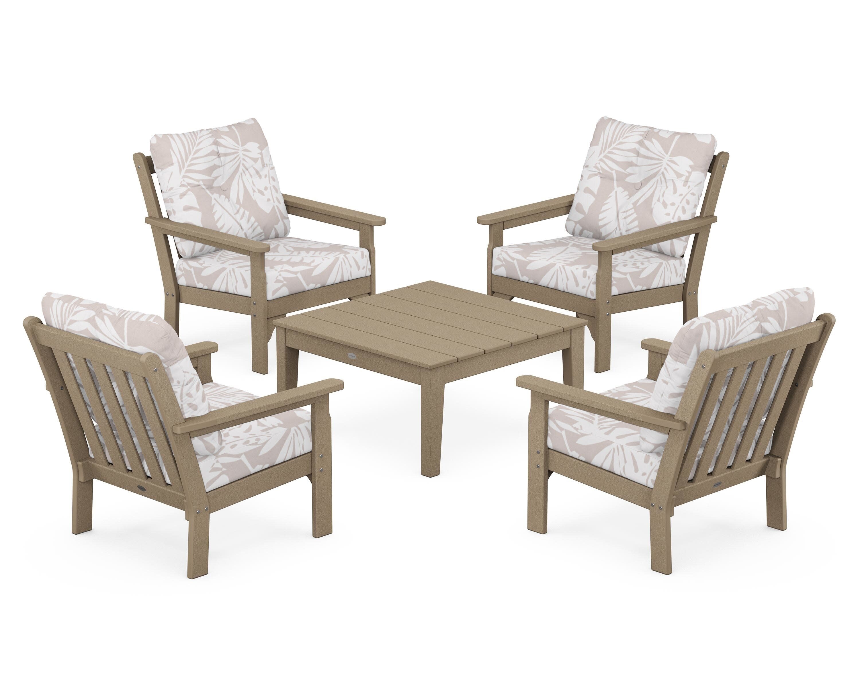 Vineyard 5-Piece Deep Seating Conversation Set in Vintage Sahara / Leaf Dune Burlap