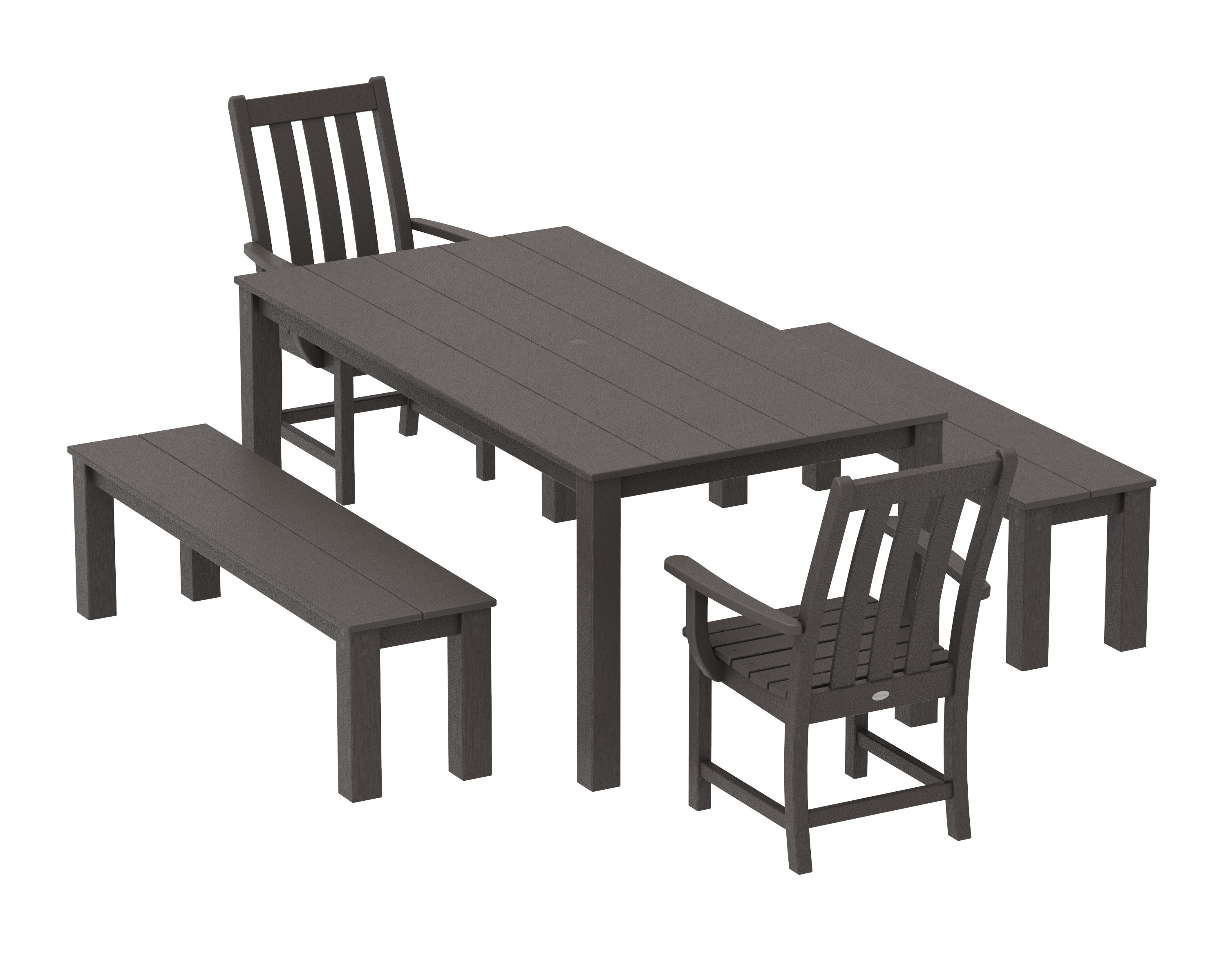 Vineyard 5-Piece Parsons Dining Set with Benches in Vintage Coffee