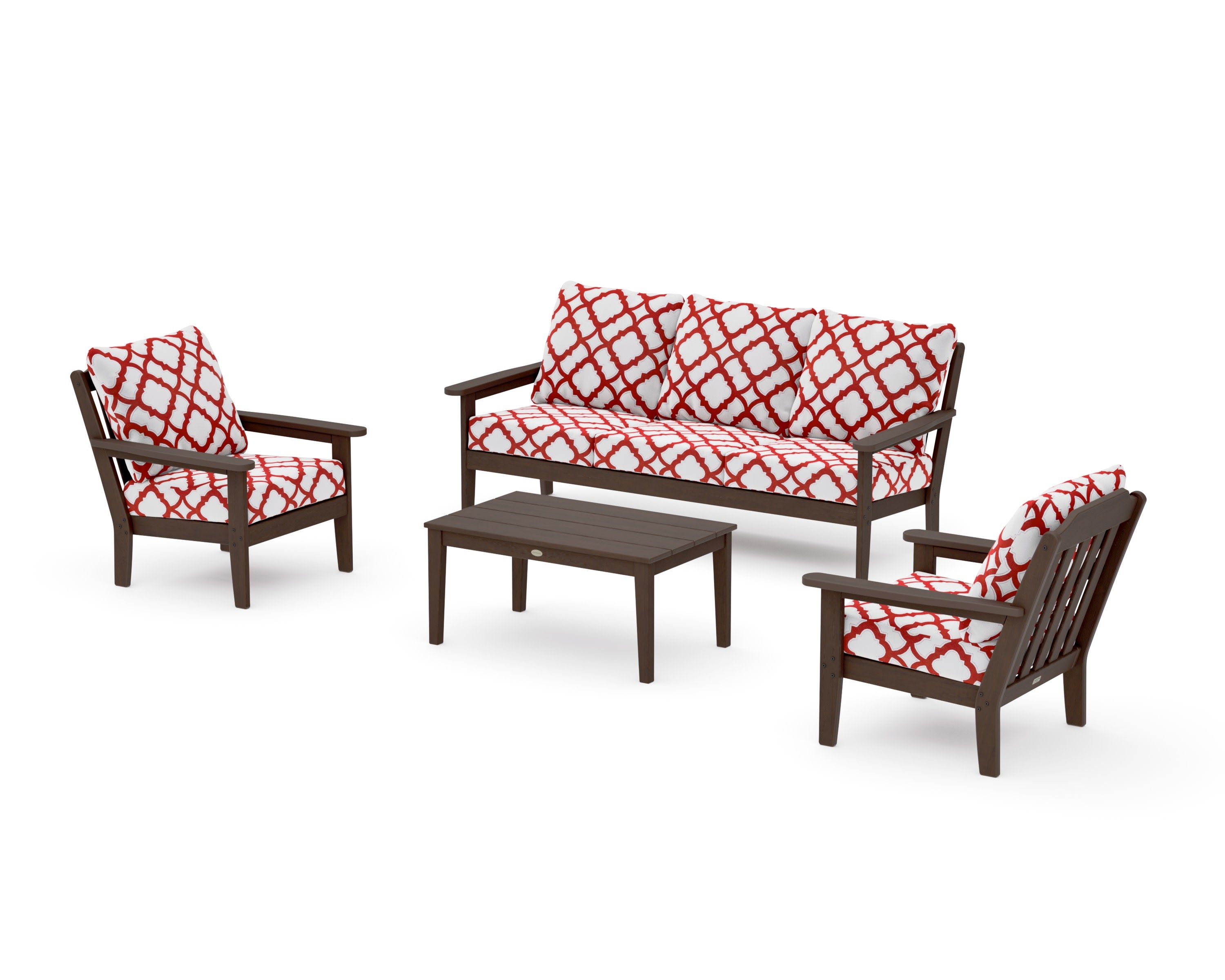 Cottage 4-Piece Deep Seating Set with Sofa in Kona / Trellis Crimson