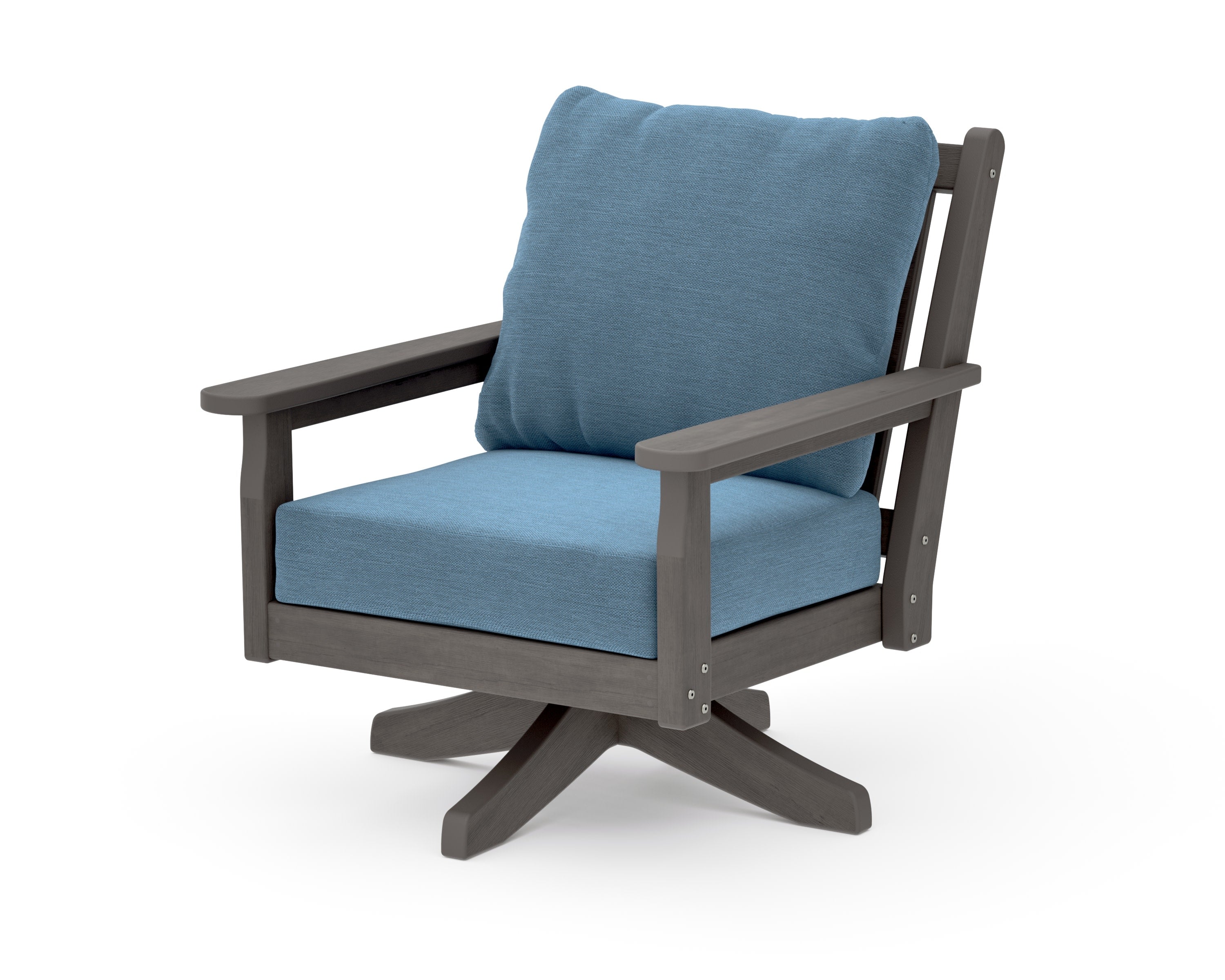 Chippendale Deep Seating Swivel Chair in Driftwood / Sky Blue