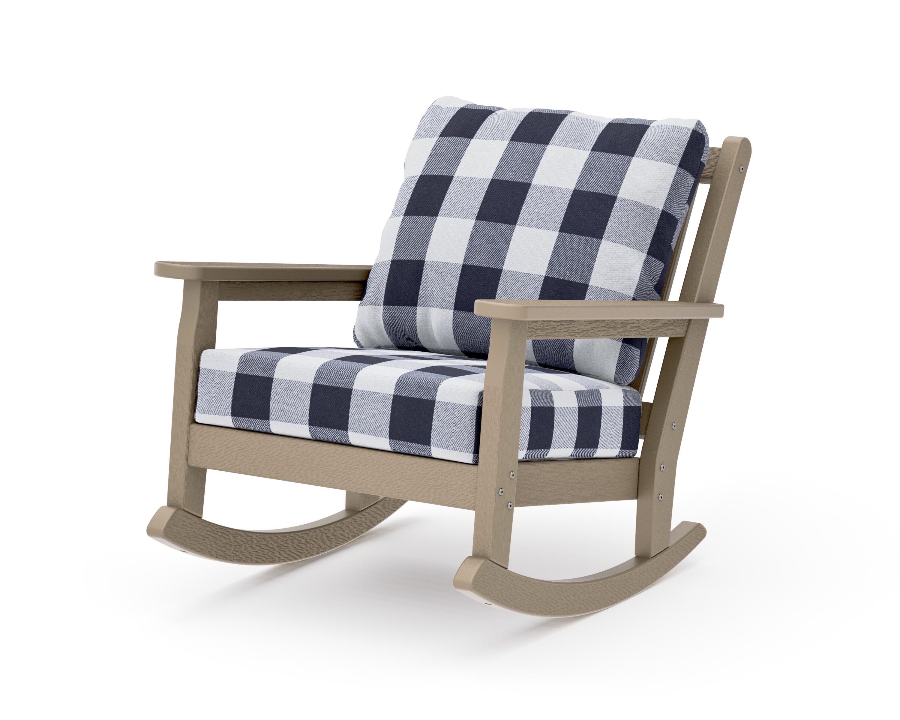Chippendale Deep Seating Rocking Chair in Vintage Sahara / Buffalo Plaid Navy
