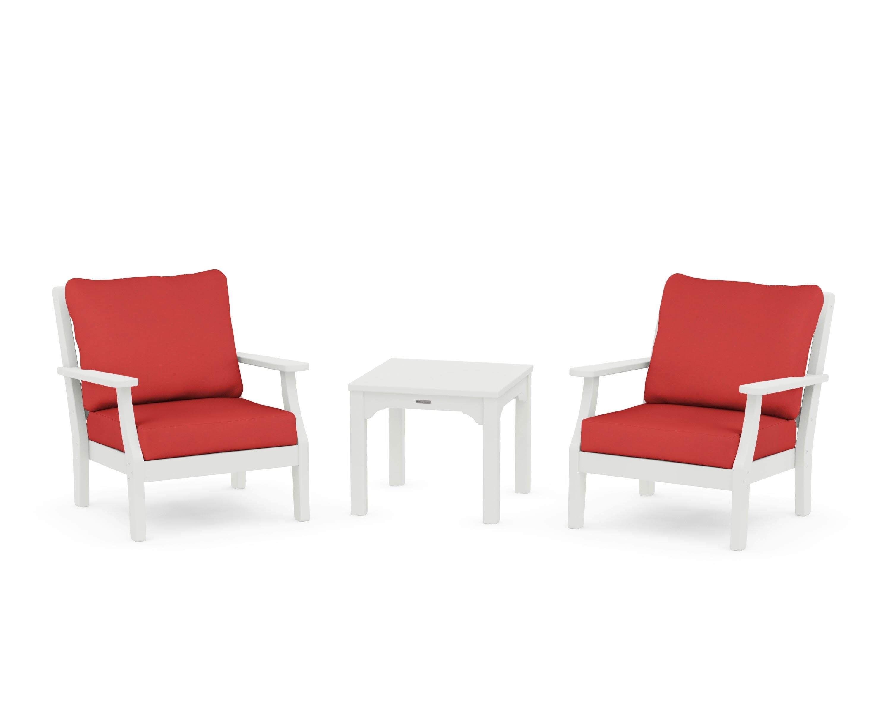 Chinoiserie 3-Piece Deep Seating Set in Vintage White / Crimson Linen