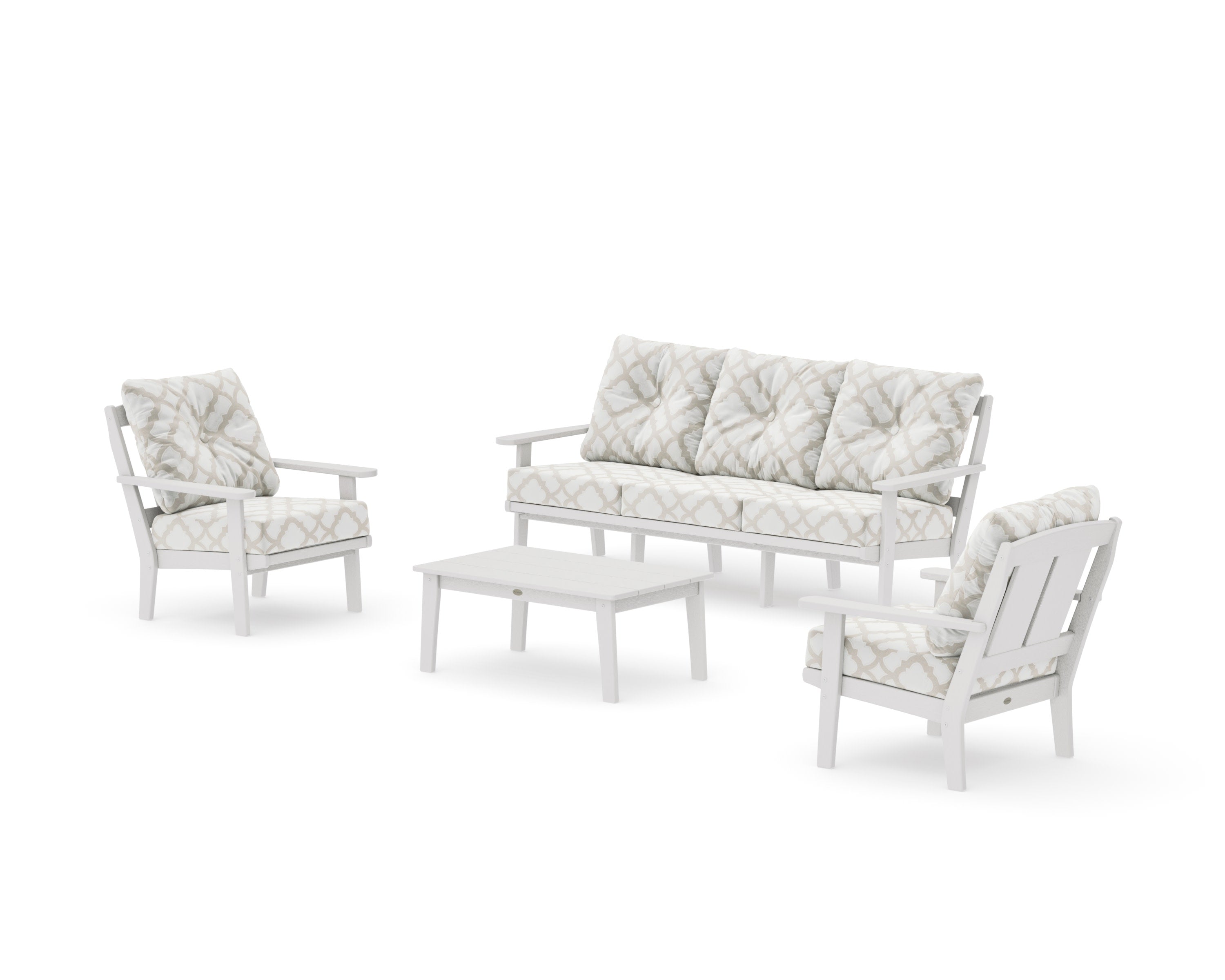 Mission 4-Piece Deep Seating Set with Sofa in Vintage White / Trellis Dune Burlap