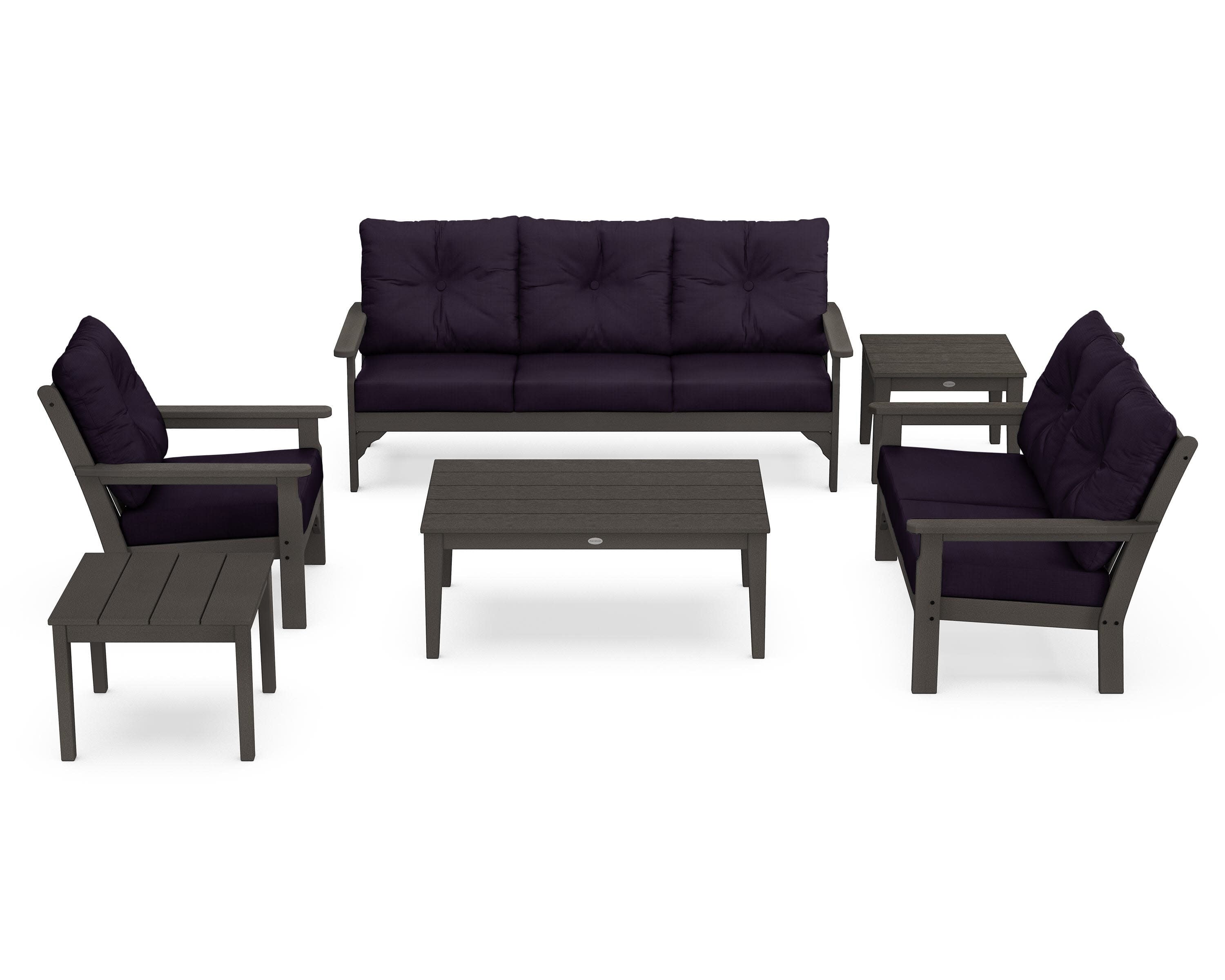 Vineyard 6-Piece Deep Seating Set in Vintage Coffee / Navy Linen