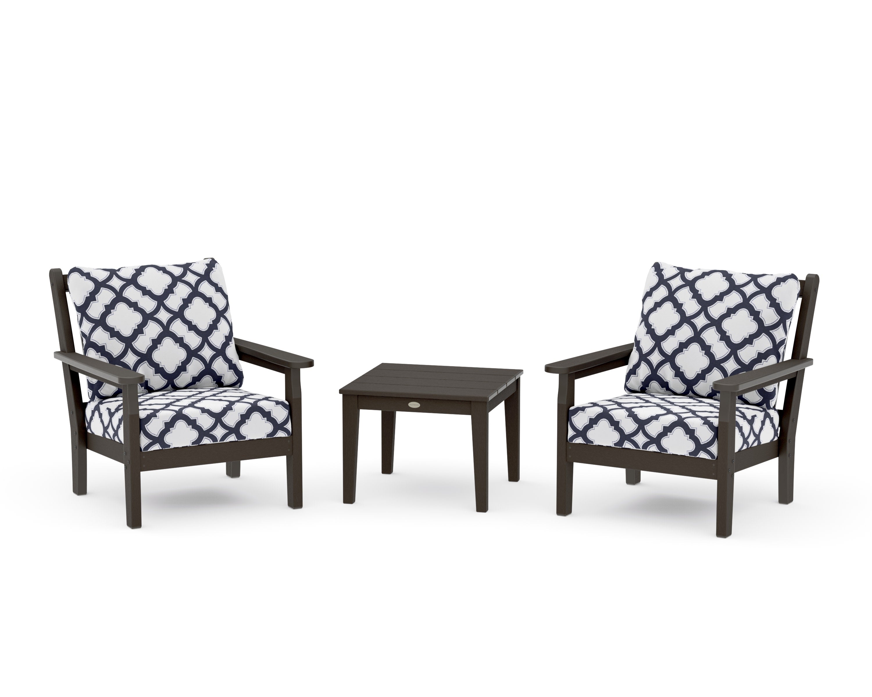 Chippendale 3-Piece Deep Seating Set in Vintage Coffee / Trellis Navy