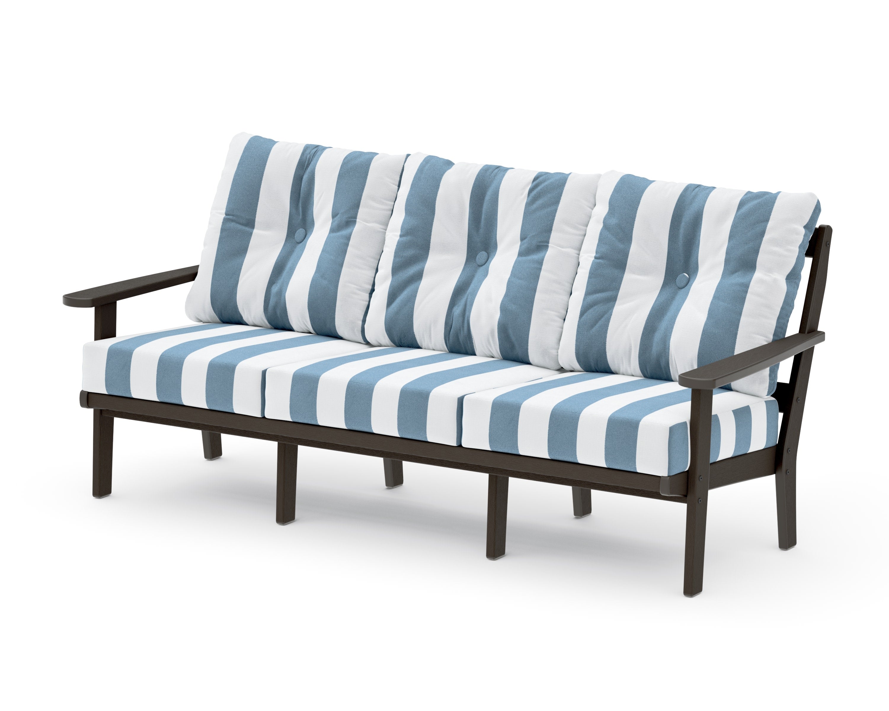 Mission Deep Seating Sofa in Vintage Coffee / Cabana Stripe Sky Blue