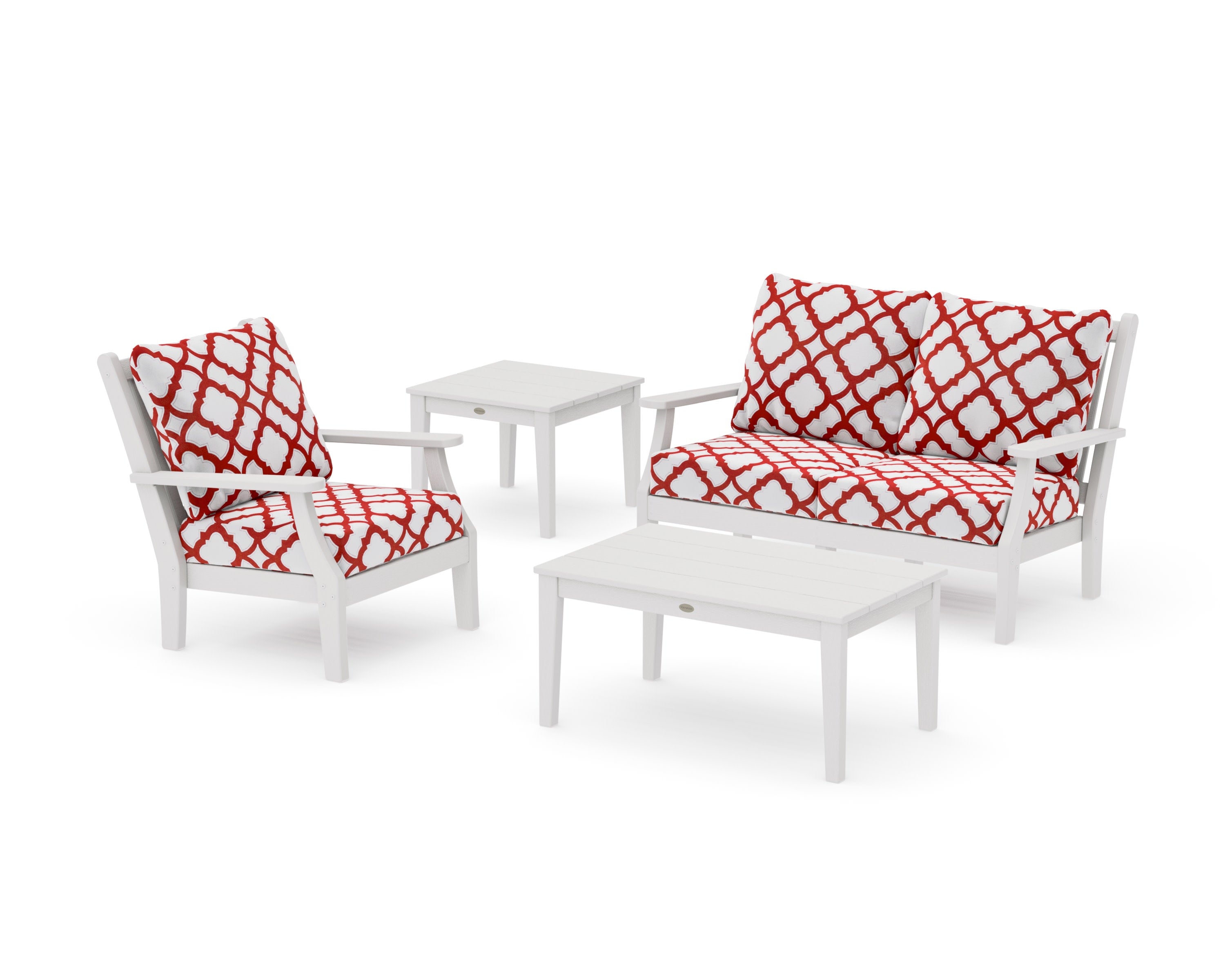 Wovendale 4-Piece Deep Seating Set in Vintage White / Trellis Crimson