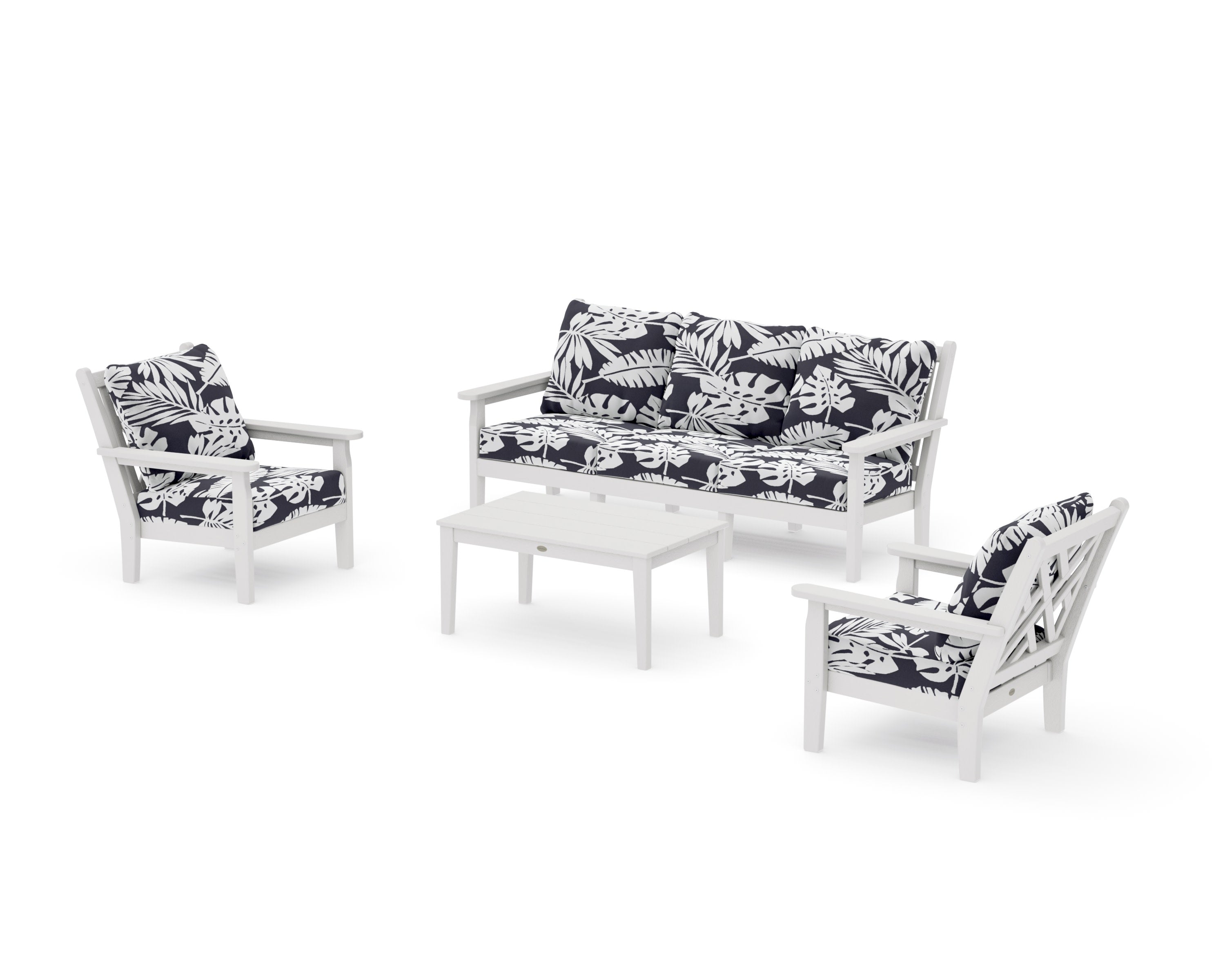 Chippendale 4-Piece Deep Seating Set with Sofa in Vintage White / Leaf Navy