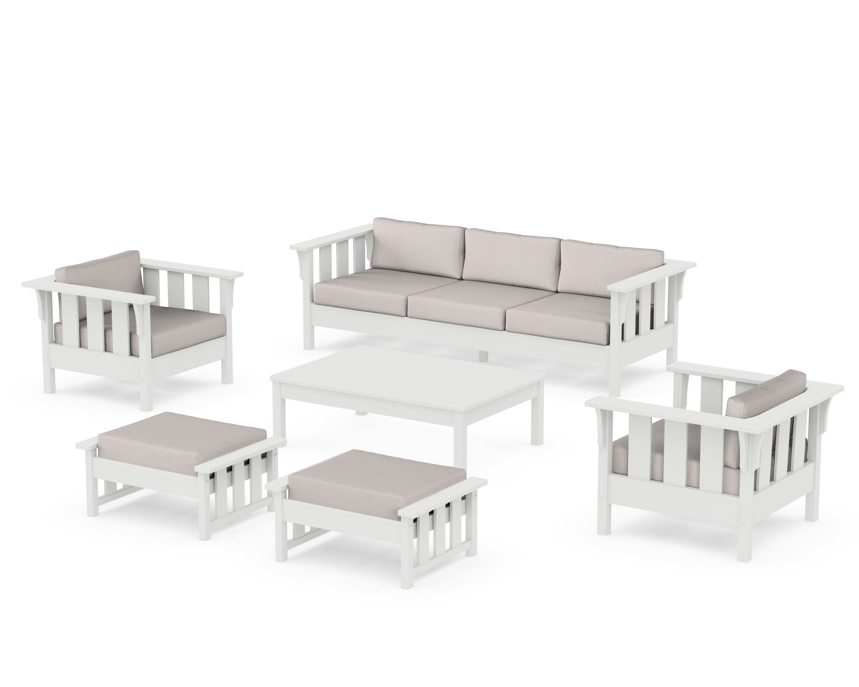 Acadia 6-Piece Lounge Sofa Set in Vintage White / Dune Burlap