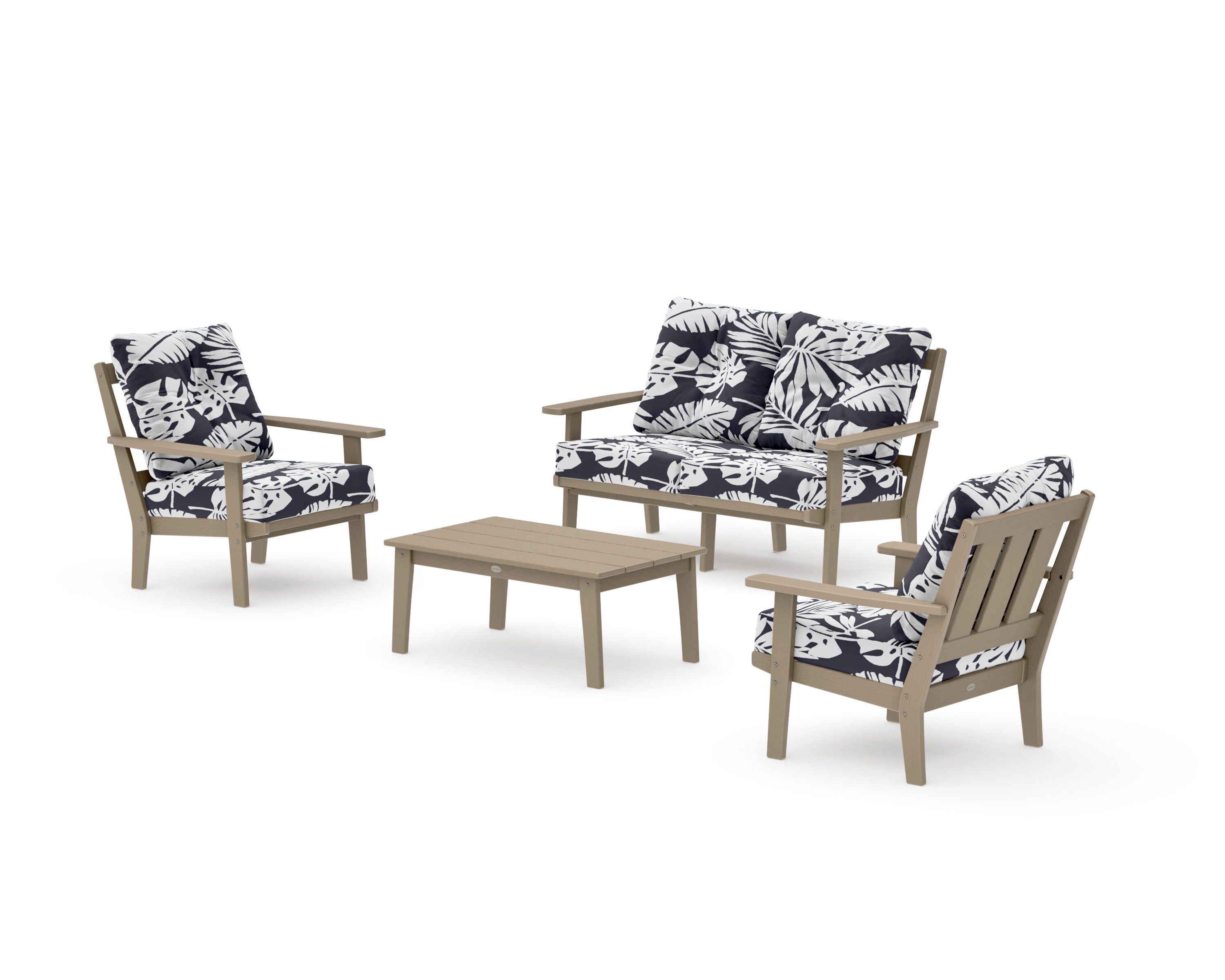 Oxford 4-Piece Deep Seating Set with Loveseat in Vintage Sahara / Leaf Navy