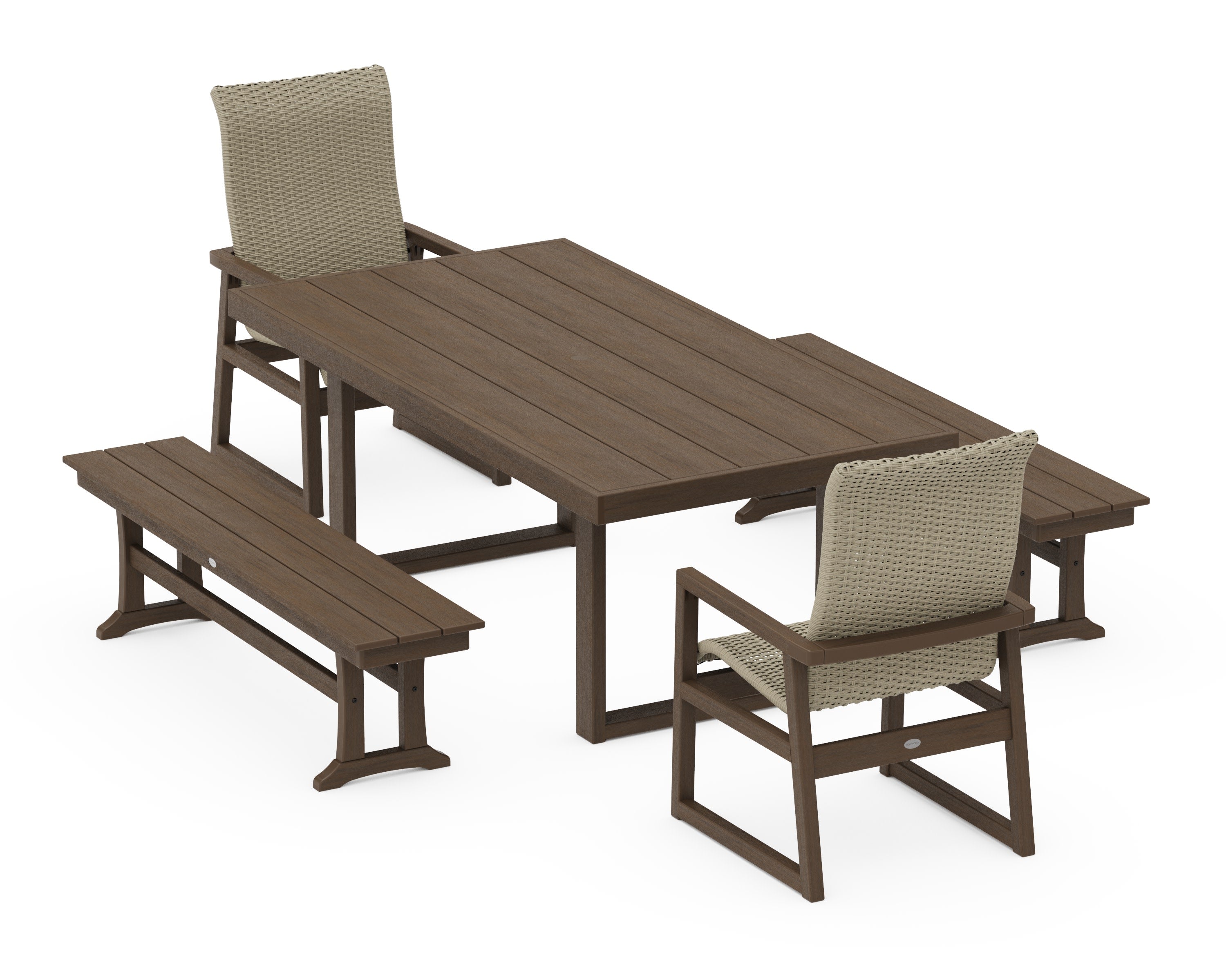 EDGE Woven Highback 5-Piece Dining Set with Benches in Kona / Dune Grass