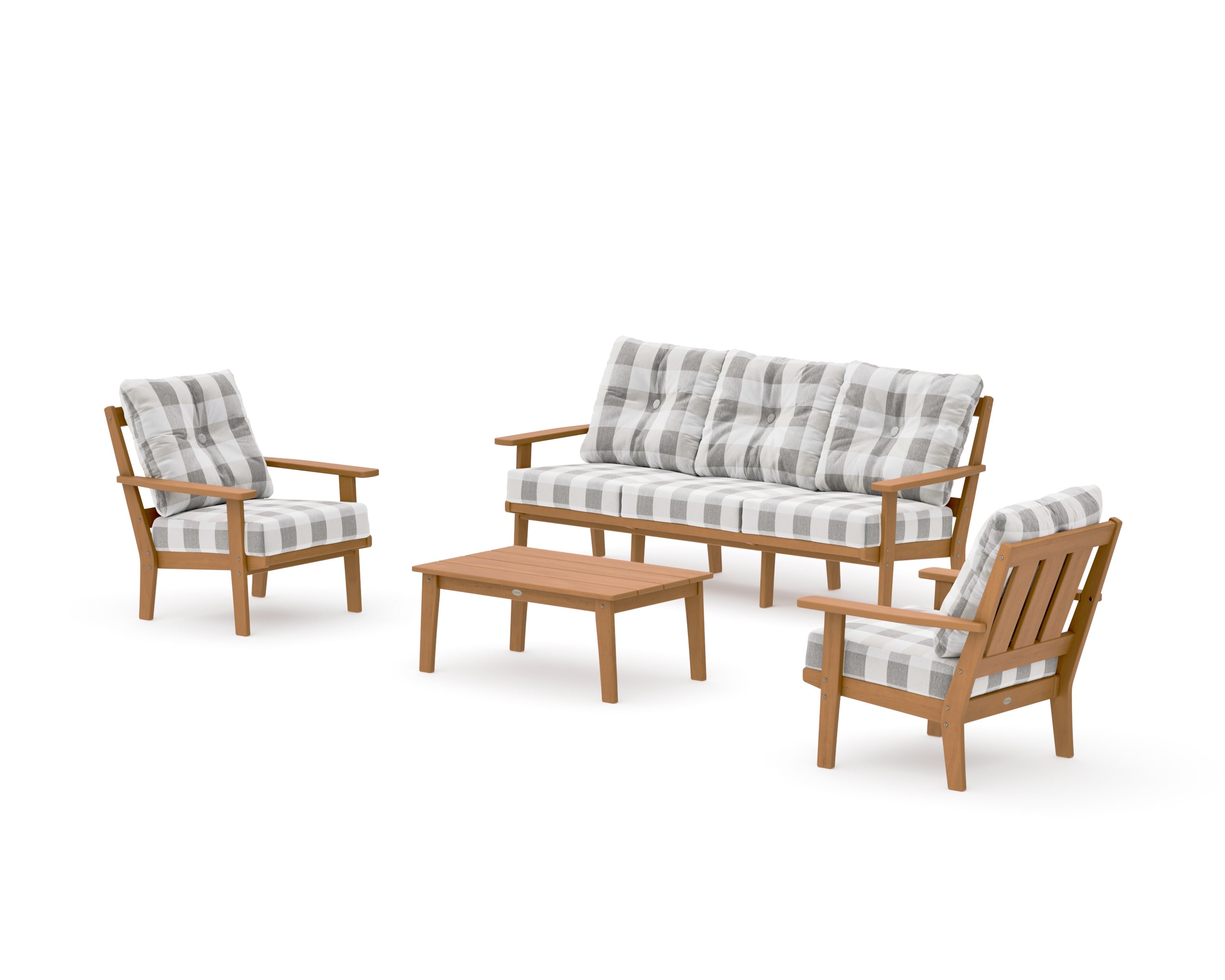Oxford 4-Piece Deep Seating Set with Sofa in Natural / Buffalo Plaid Grey Mist