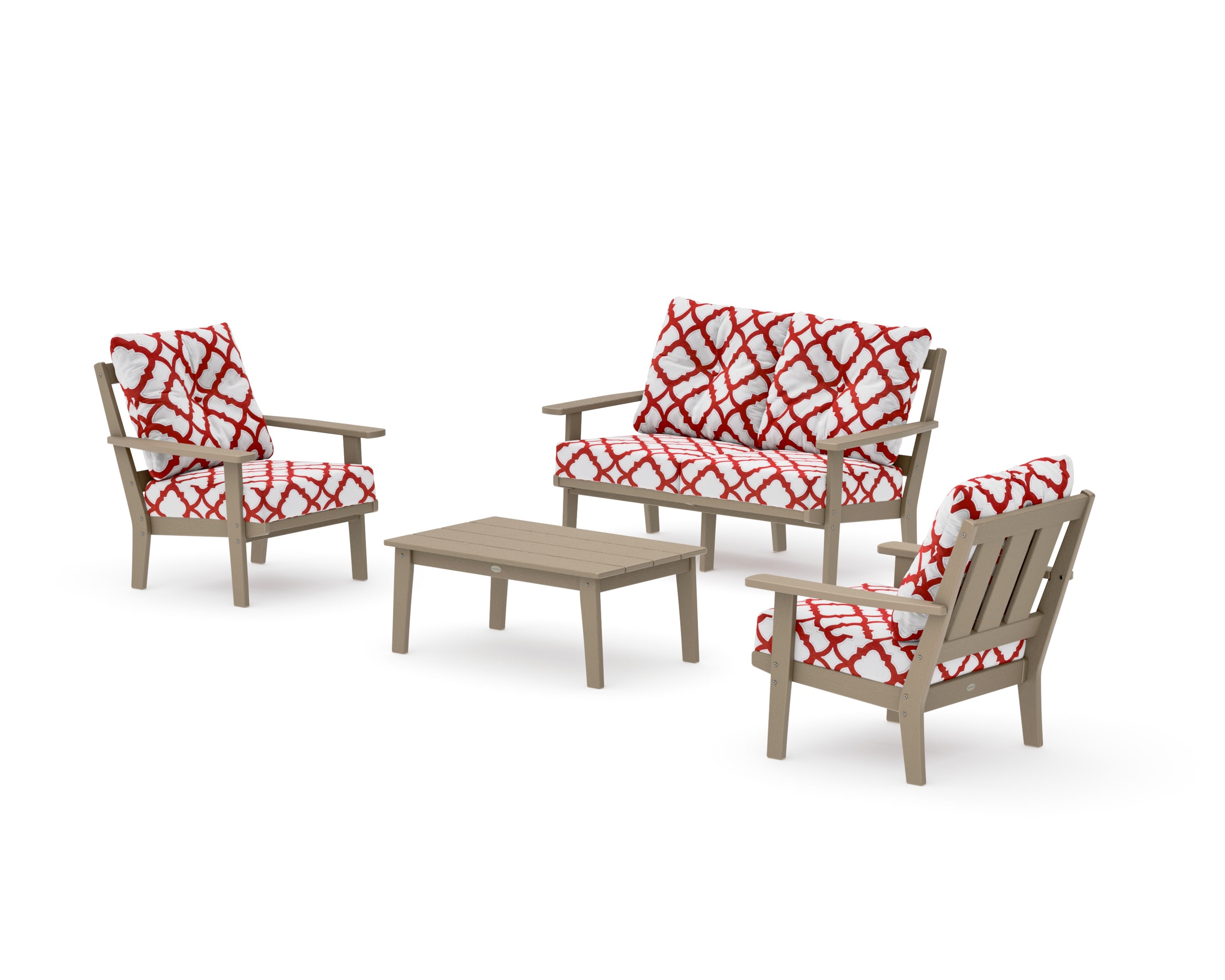Oxford 4-Piece Deep Seating Set with Loveseat in Vintage Sahara / Trellis Crimson