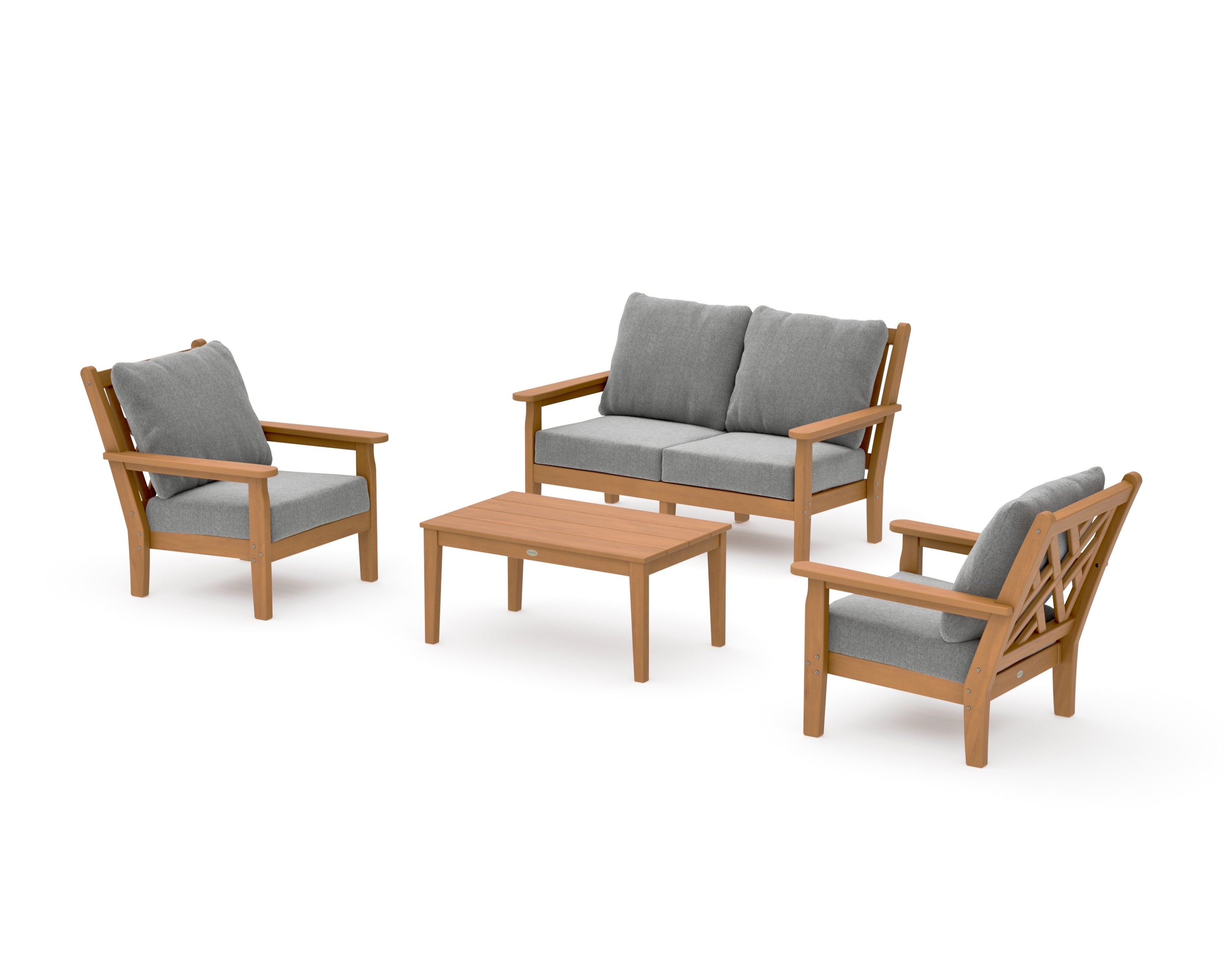 Chippendale 4-Piece Deep Seating Set with Loveseat in Natural / Grey Mist