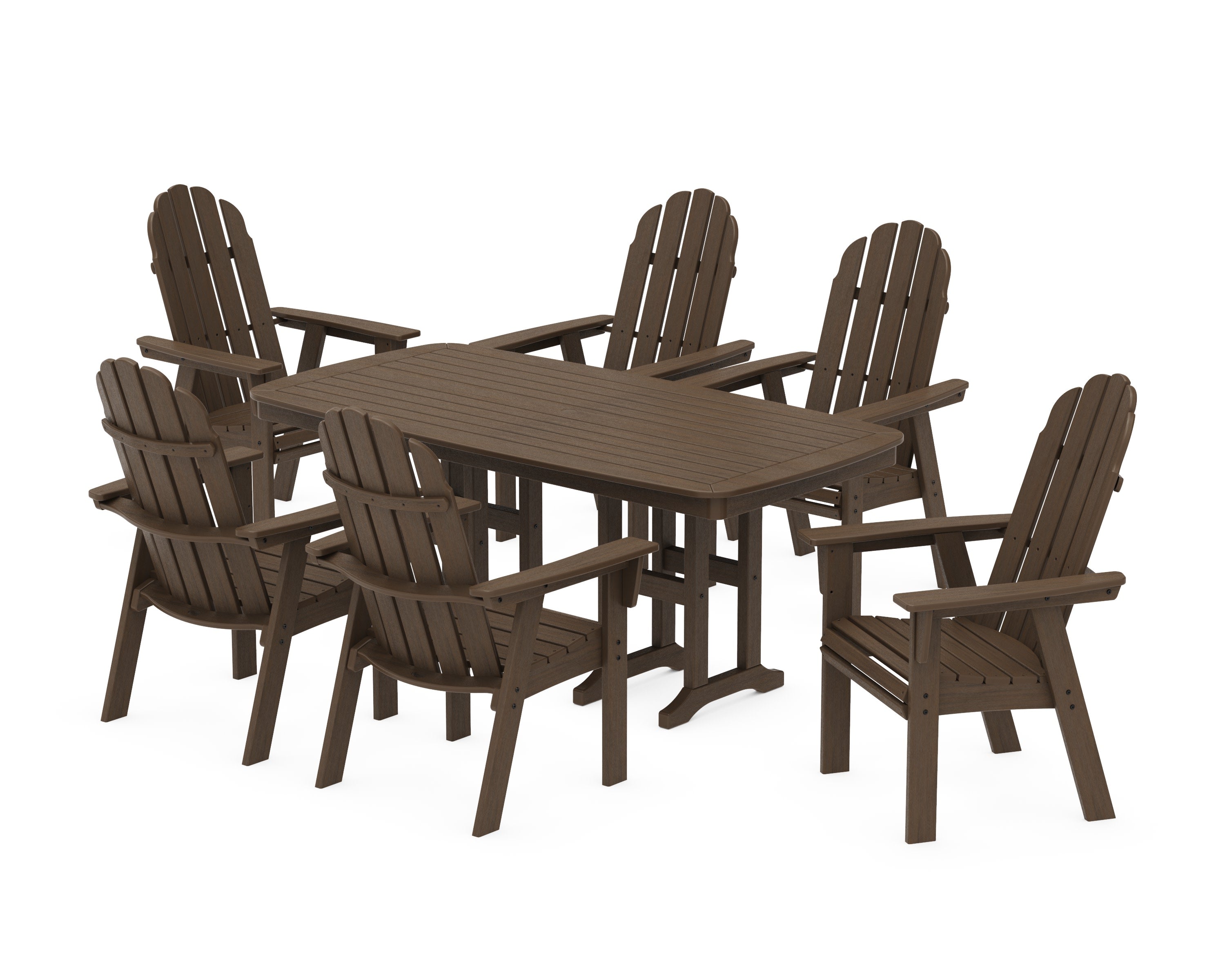 Vineyard Curveback Adirondack Chair 7-Piece Dining Set in Kona