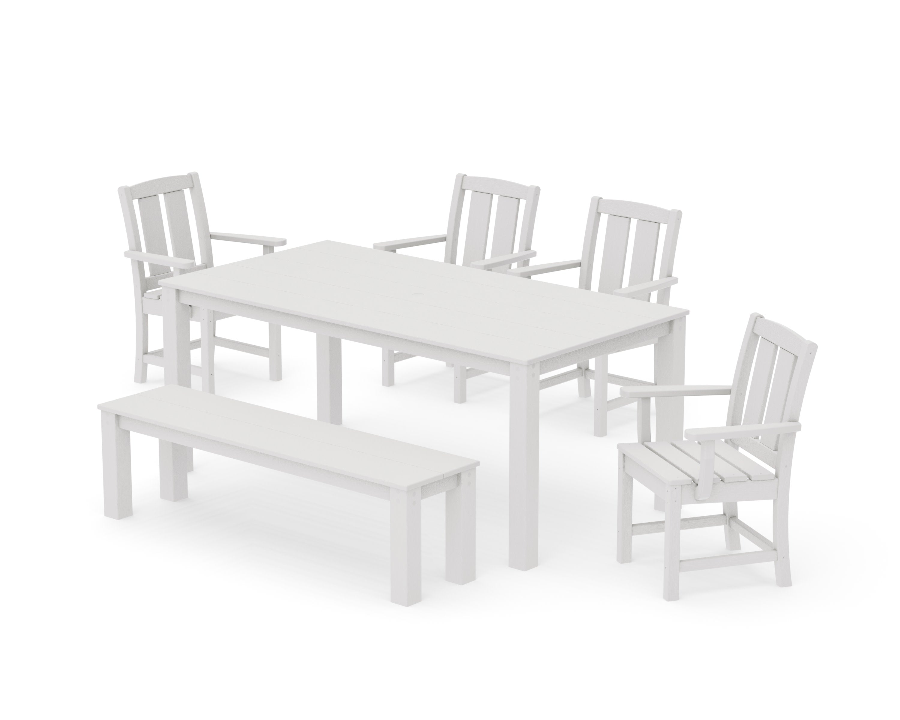 Mission 6-Piece Parsons Dining Set with Bench in Vintage White