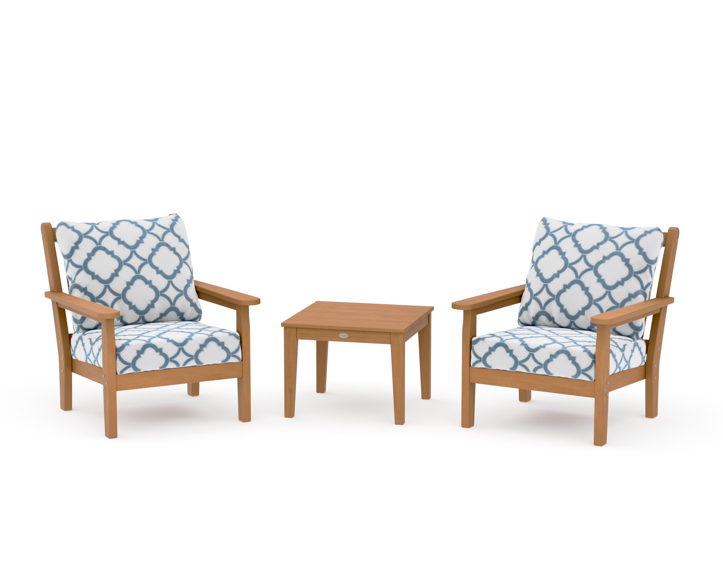 Chippendale 3-Piece Deep Seating Set in Natural / Trellis Sky Blue