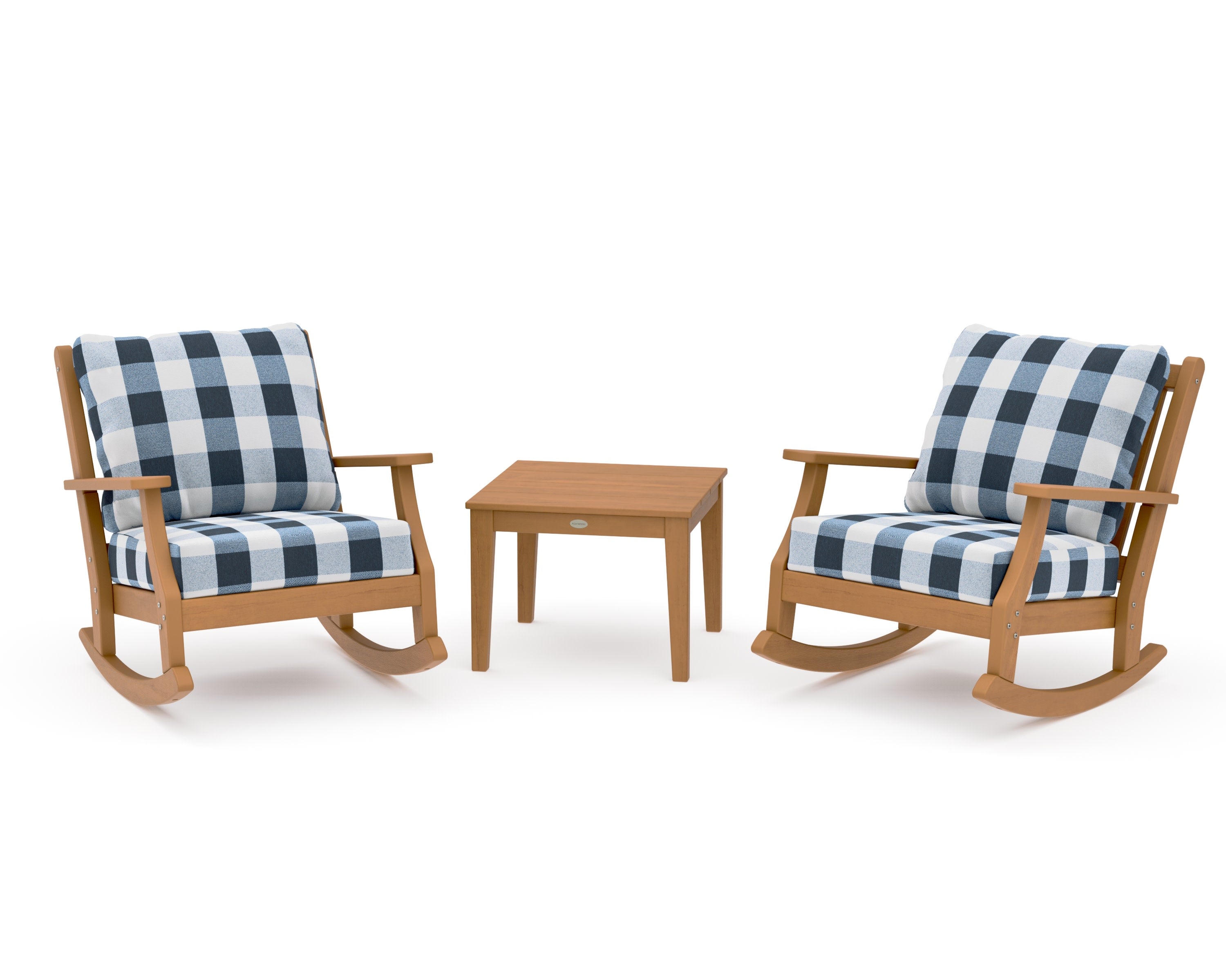 Wovendale 3-Piece Deep Seating Rocker Set in Natural / Buffalo Plaid Marine Indigo