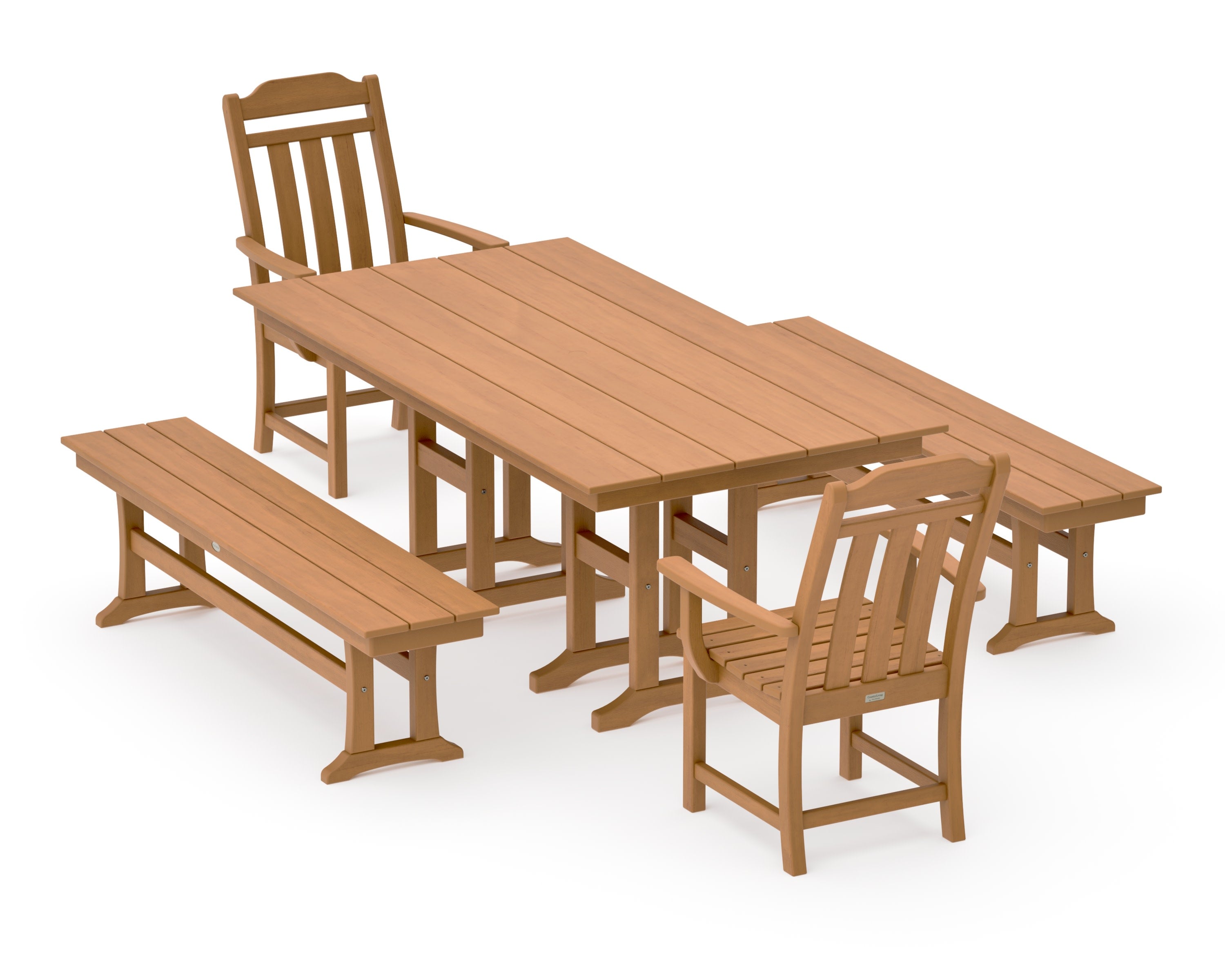 Cottage 5-Piece Farmhouse Dining Set with Benches in Natural