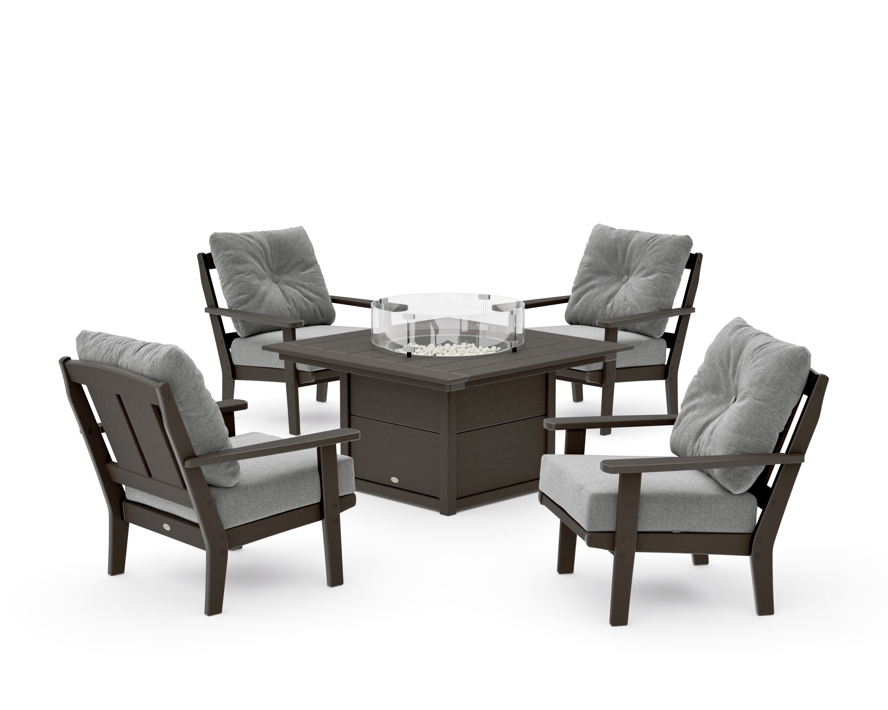 Mission 5-Piece Deep Seating Set with Fire Pit Table in Vintage Coffee / Grey Mist