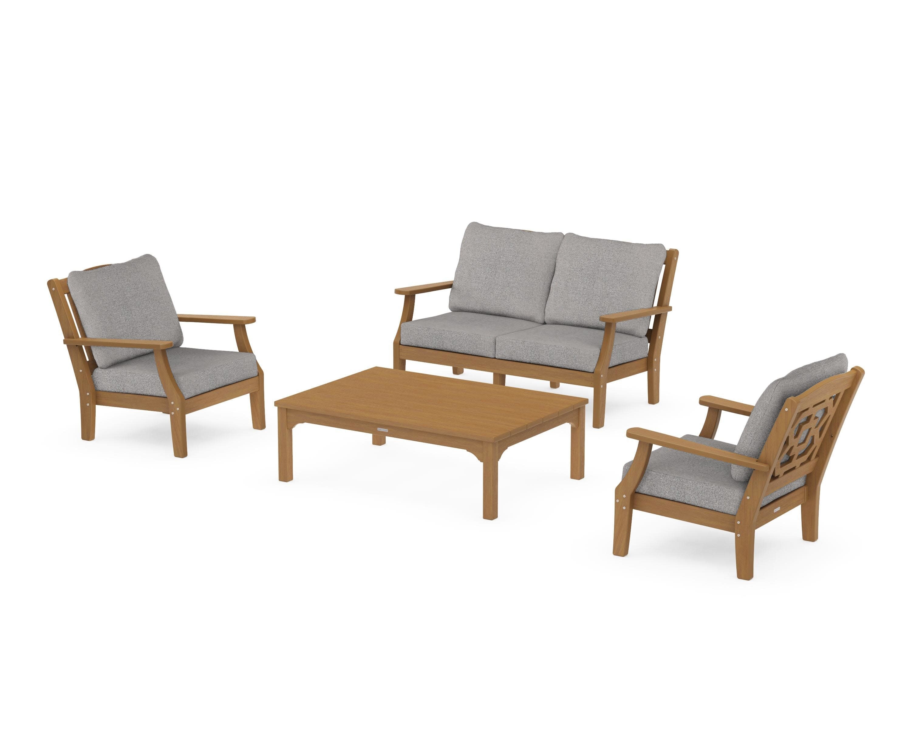 Chinoiserie 4-Piece Deep Seating Set with Loveseat in Natural / Grey Mist