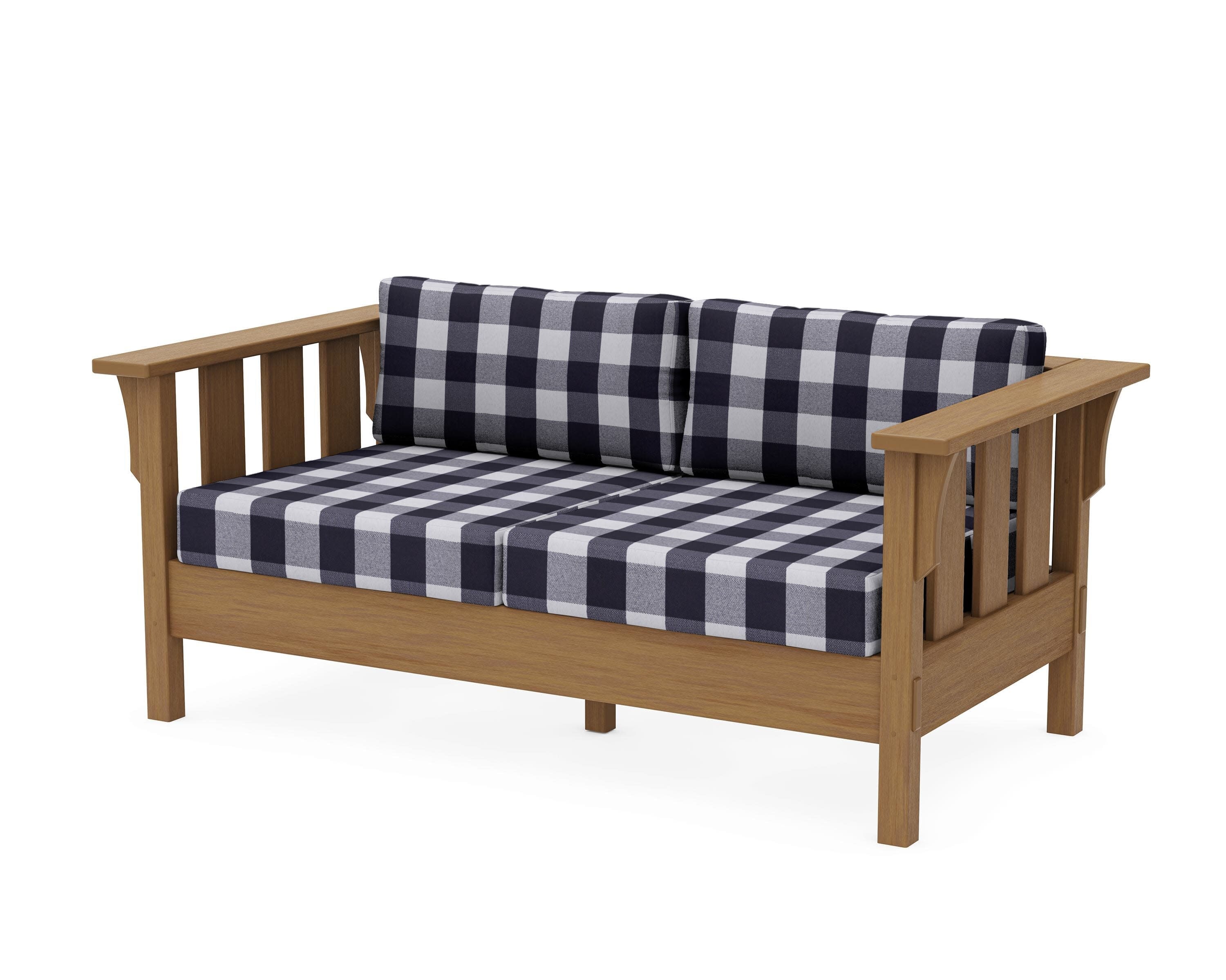 Acadia Deep Seating Loveseat in Natural / Buffalo Plaid Navy